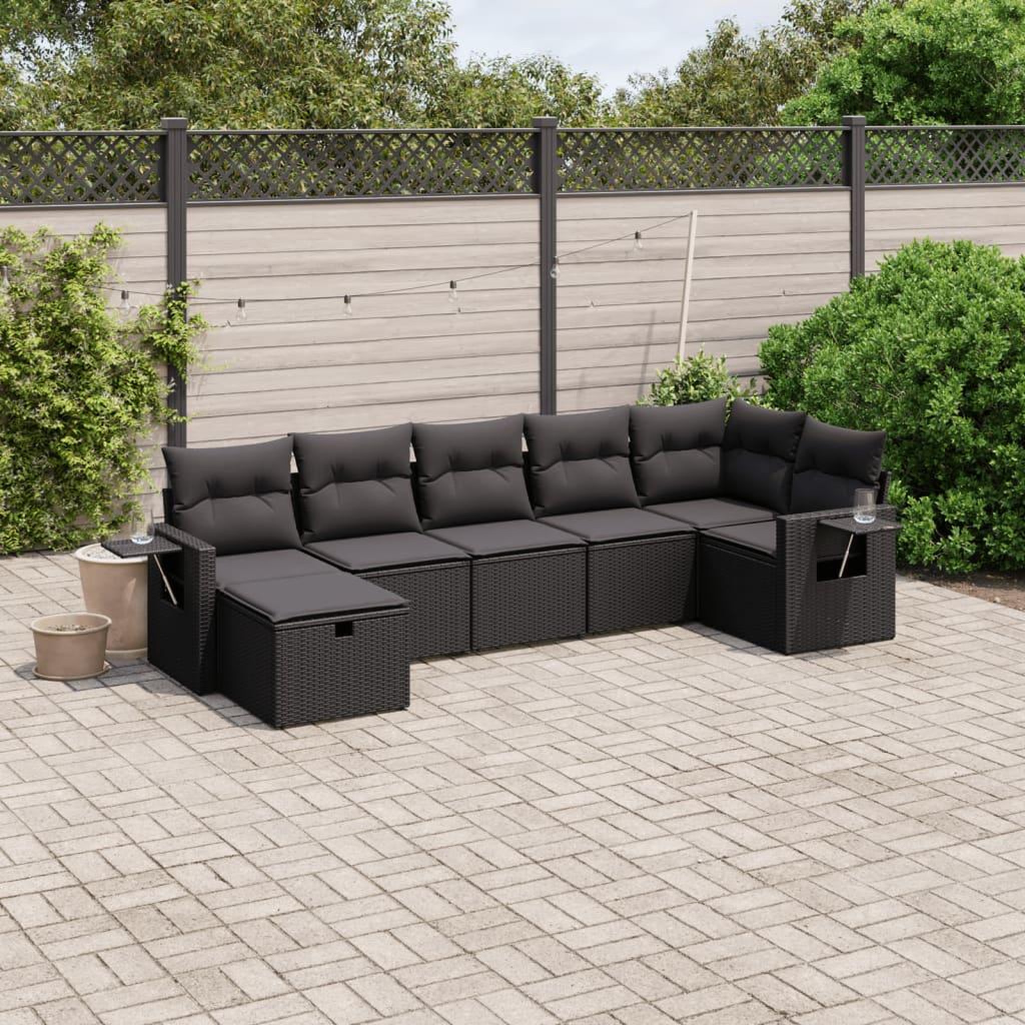 VIDAXL Salon de jardin 7 pcs avec coussins noir resine tressee