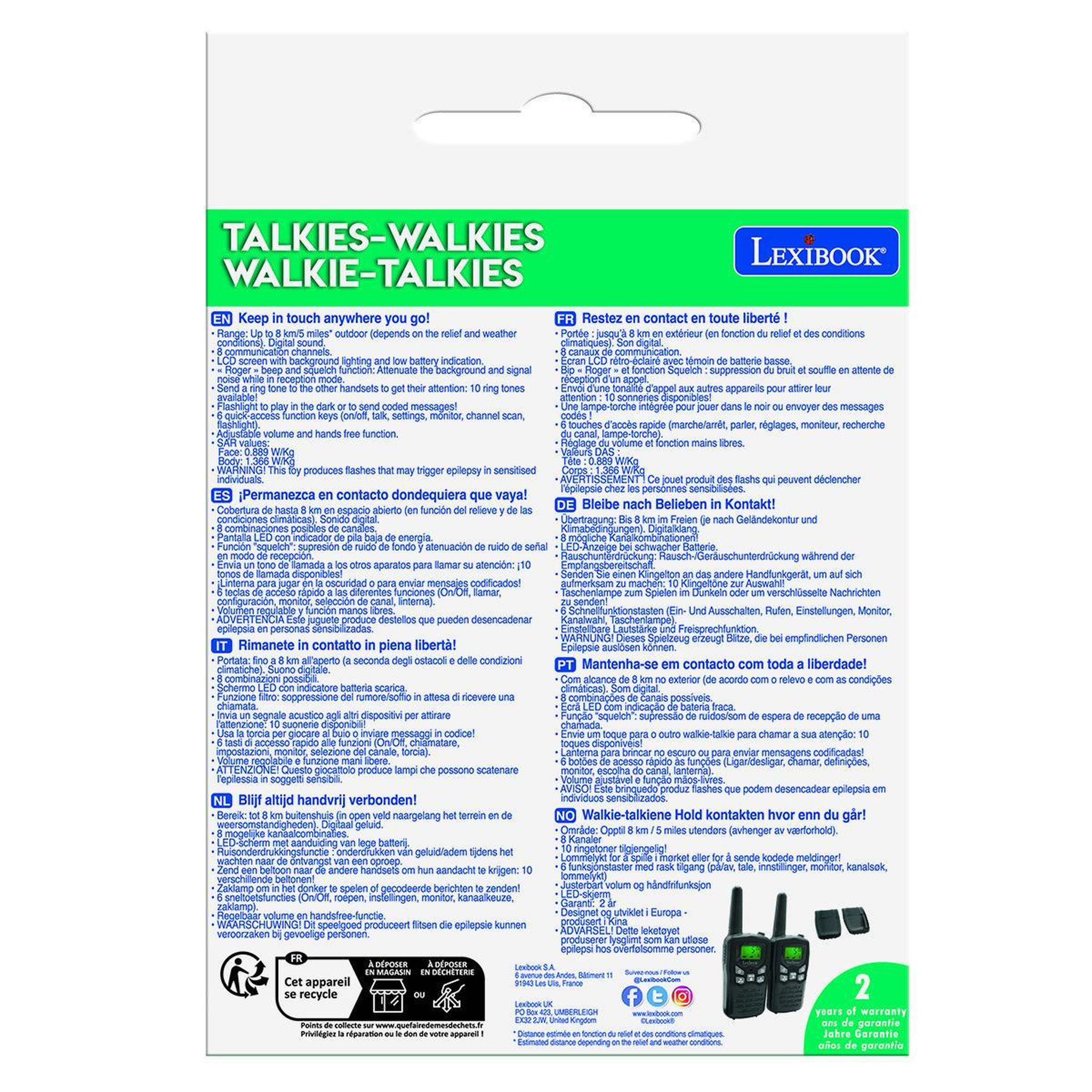 Voir la diapositive 4 : Lexibook Talkie-Walkies Digitaux portée 8km et 8 canaux