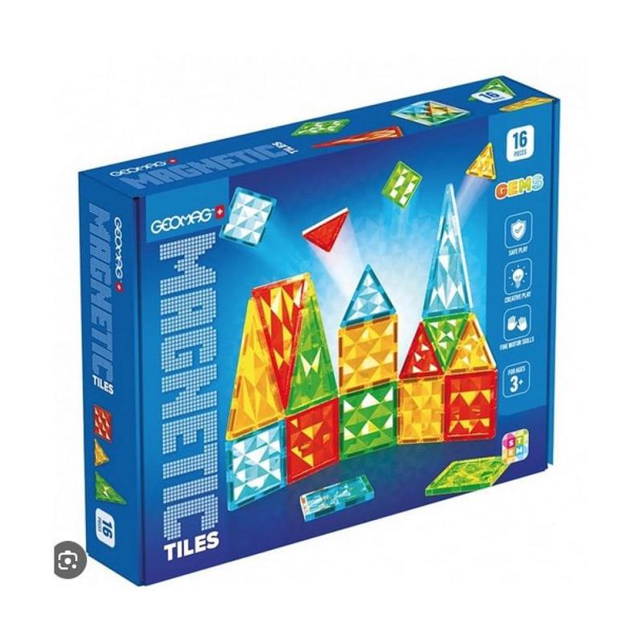 Voir la diapositive 1 : Geomag Tuiles magnétiques - GEOMAG - Tiles Gems 4100 - 16 pieces - Formes géométriques - Effet cristal