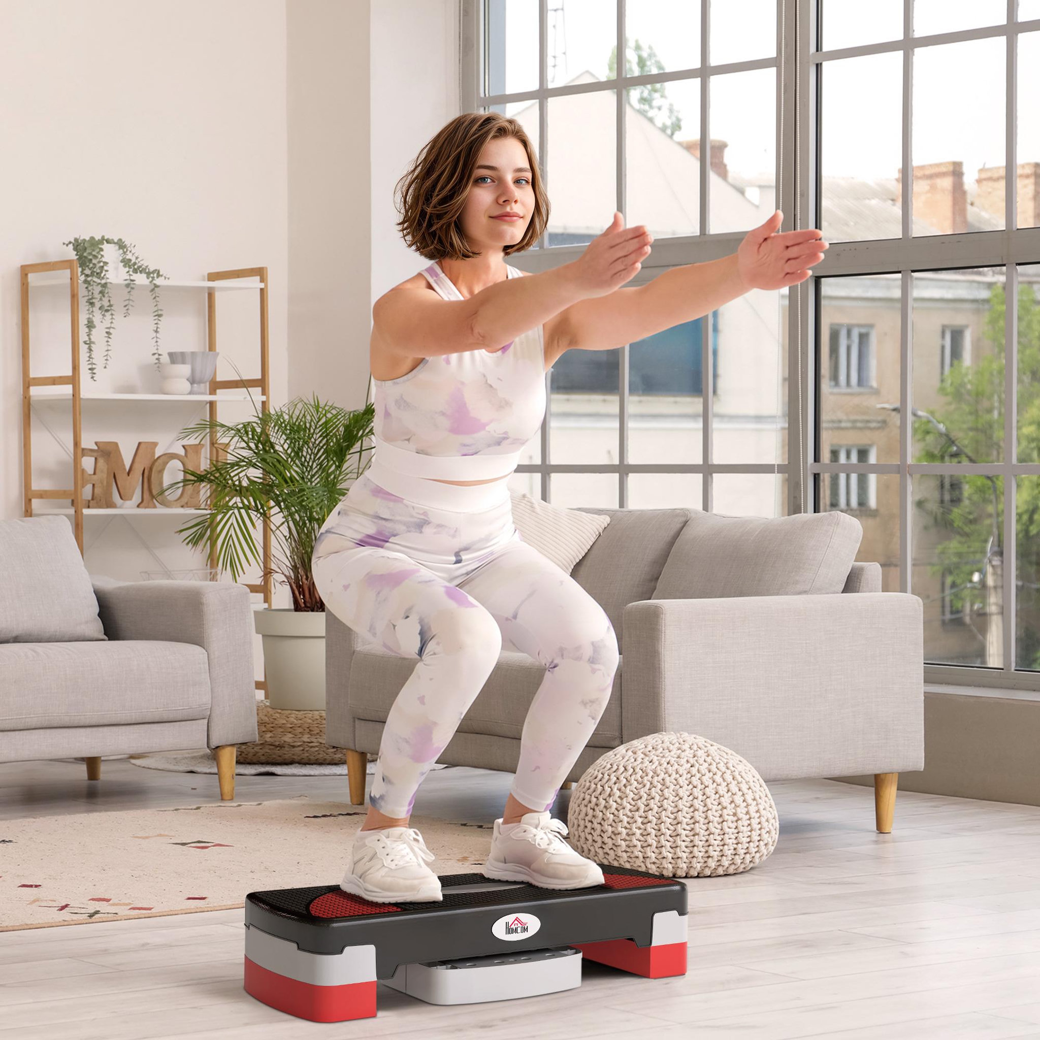 Voir la diapositive 2 : HOMCOM Stepper fitness aerobic - collaboration aosom.fr x ffhandball - hauteur reglable surface antiderapante - noir gris