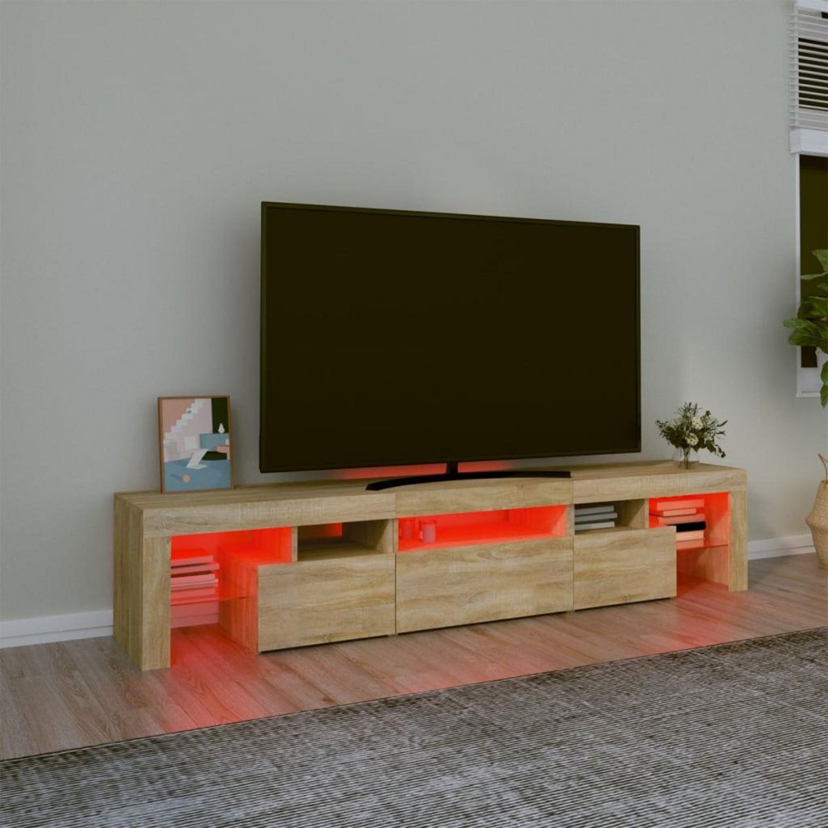 VIDAXL Meuble TV avec lumieres LED Chene sonoma 200x36,5x40 cm