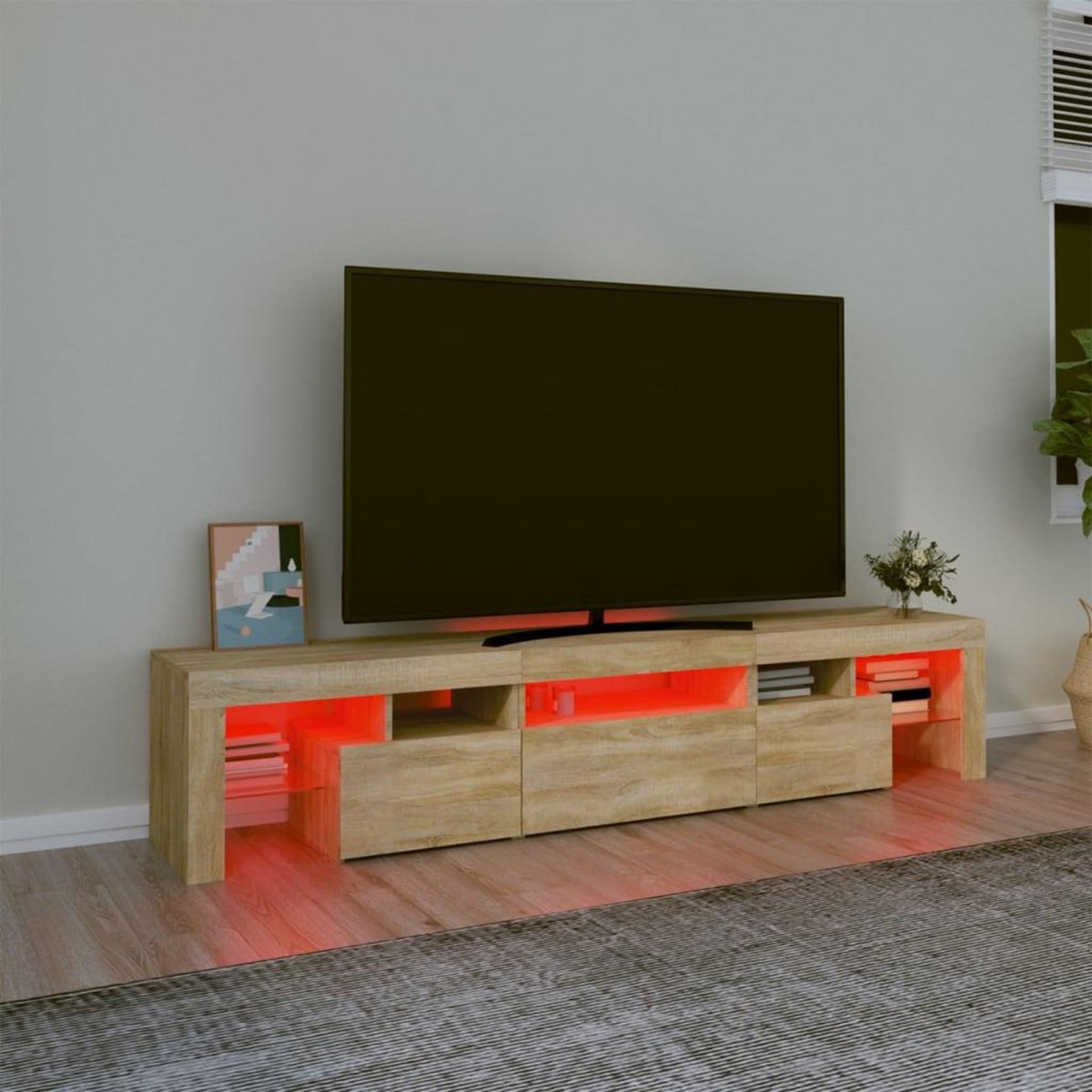 VIDAXL Meuble TV avec lumieres LED Chene sonoma 200x36,5x40 cm