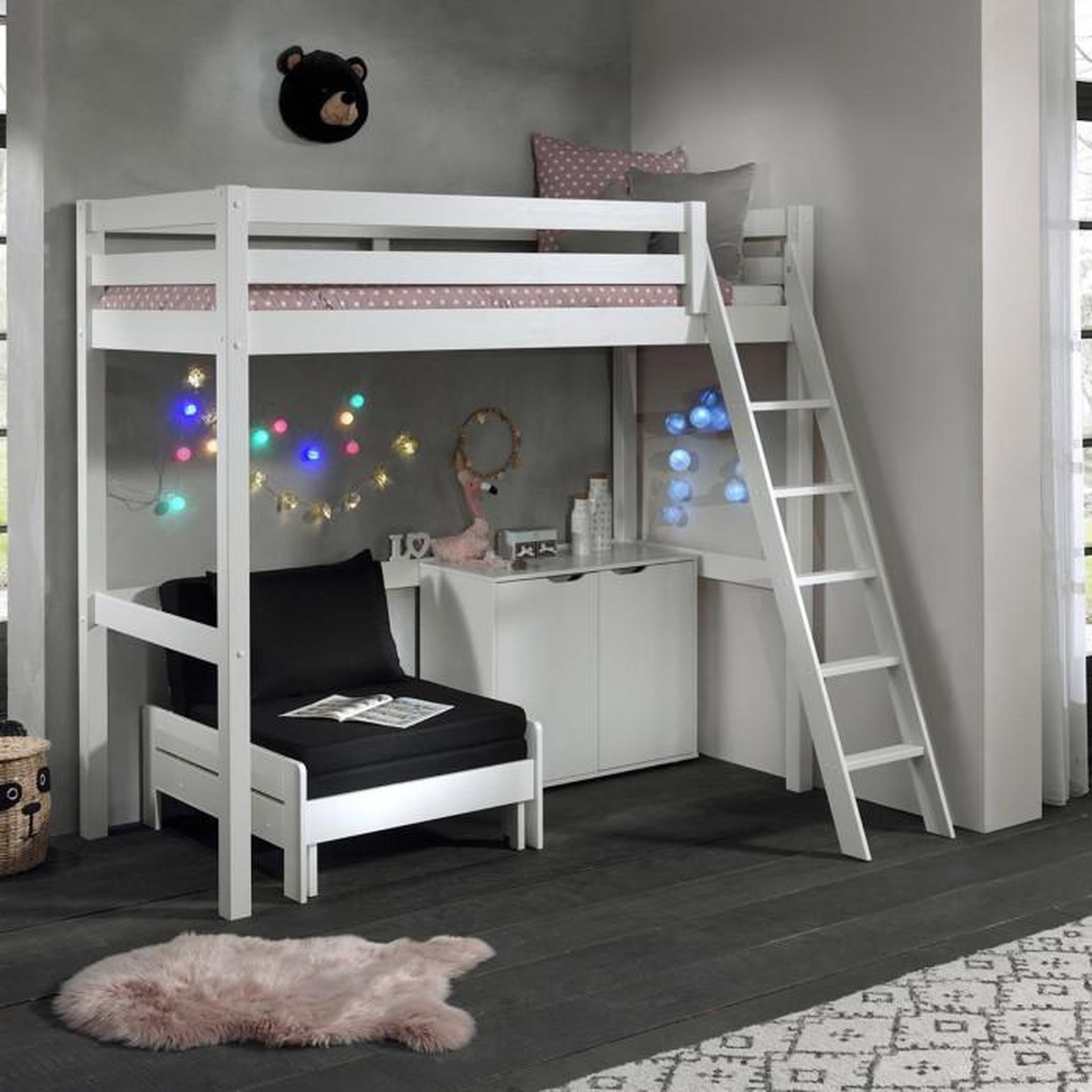 Voir la diapositive 1 : Paris Prix Pack - Lit Mezzanine Enfant, Commode & Fauteuil-Lit  Pino  Blanc