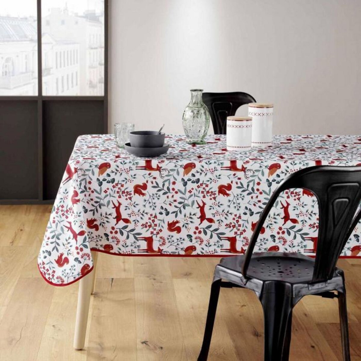 Paris Prix Nappe Imprimé  Forestine  150x240cm Blanc & Rouge