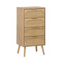 Voir la diapositive 1 : SWEEEK Commode chiffonnier effet bois et cannage 4 tiroirs naturel. poignée en métal doré - L 48 x P 39.5 x H 96 cm - Eva