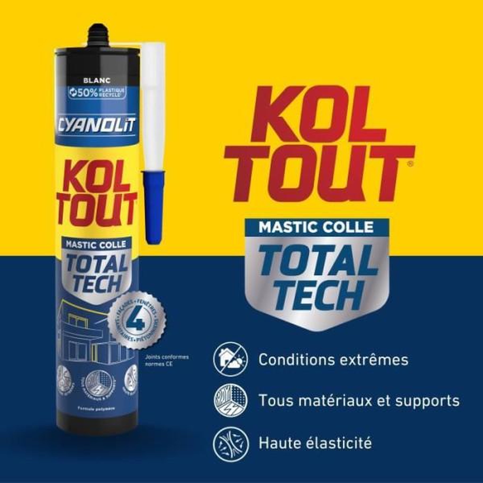 Voir la diapositive 3 : CYANOLIT Colle de fixation et d'étanchéité - CYANOLIT - Total tech - Blanc - Cartouche 290 ml - Multi-matériaux - Étanche et flexibl