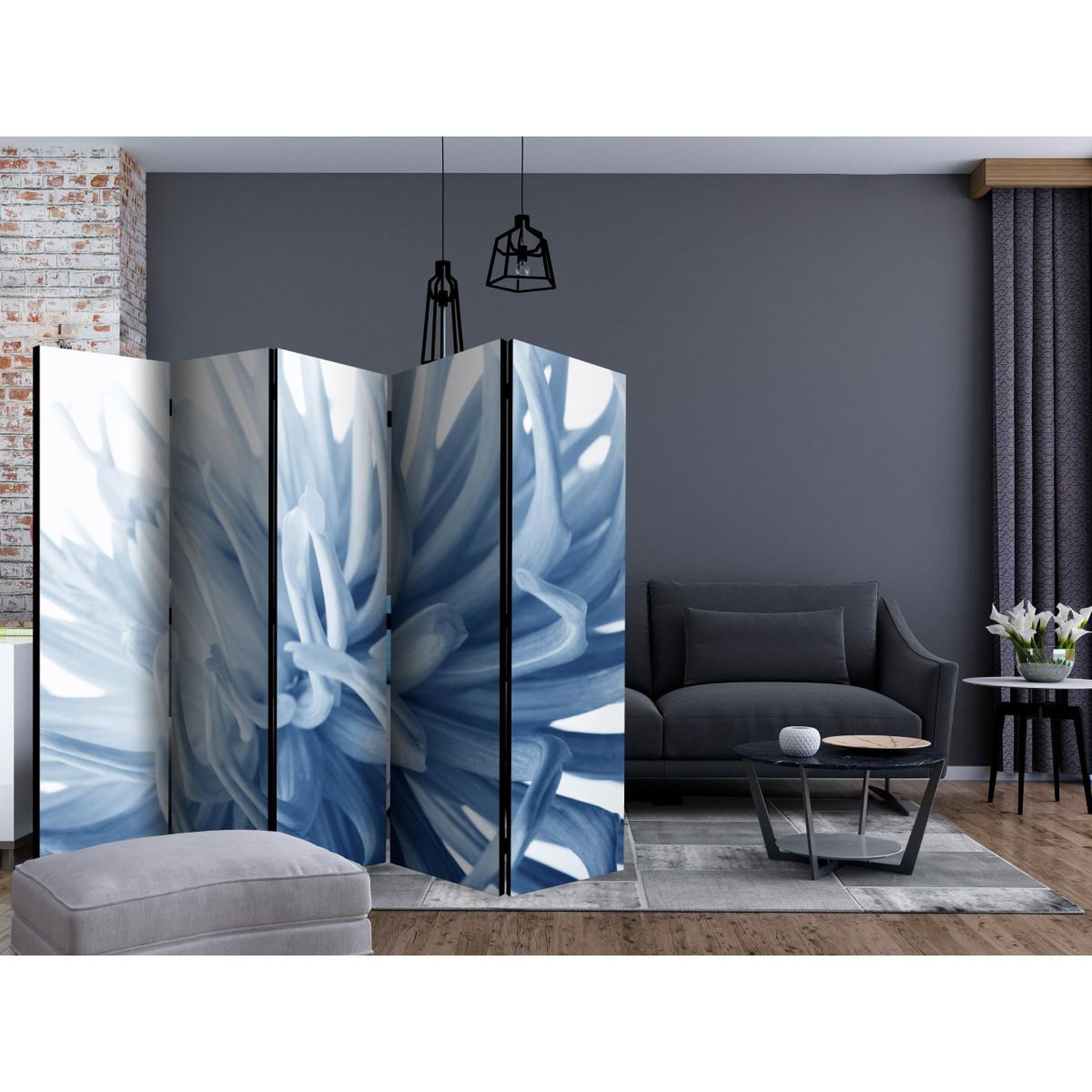 Voir la diapositive 2 : Paris Prix Paravent 5 volets  flower blue dahlia  172x225cm