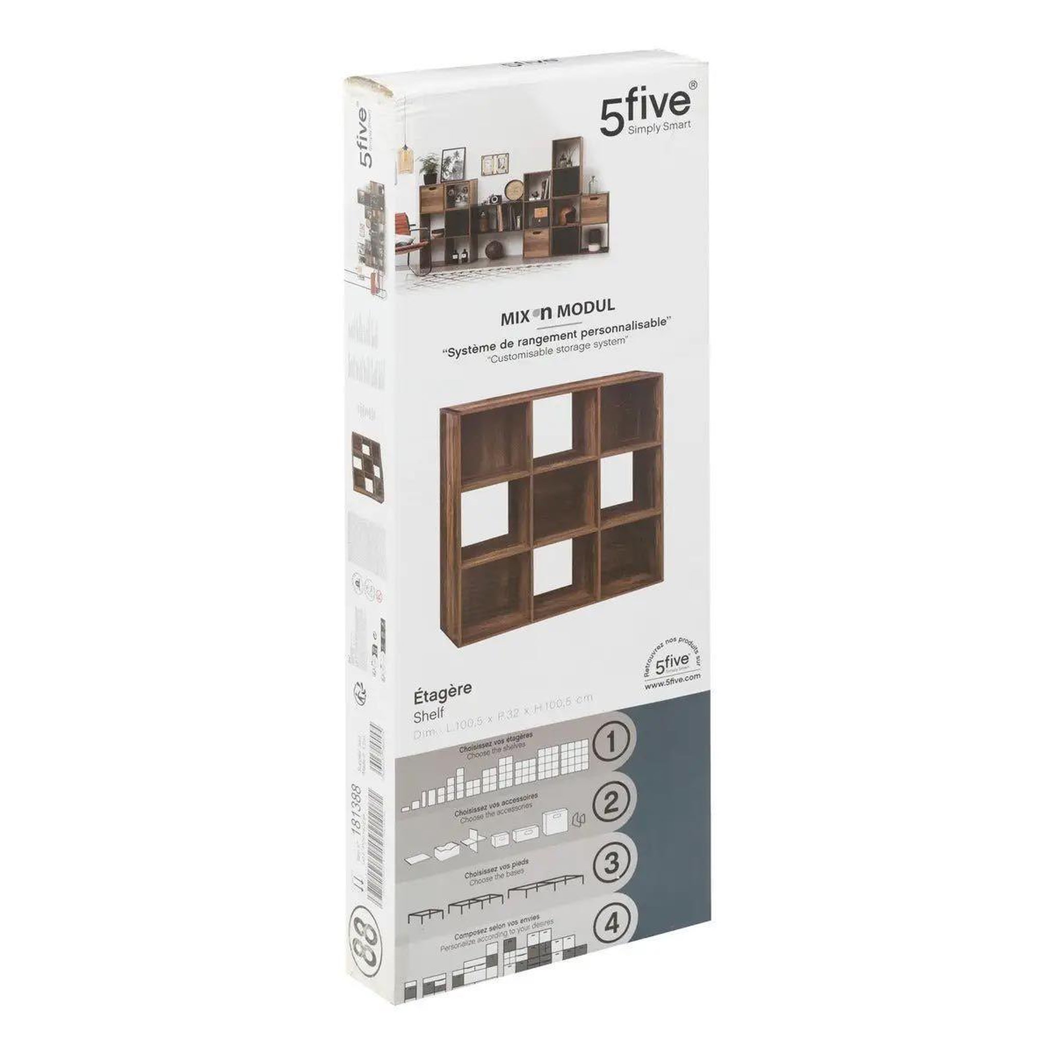 Voir la diapositive 2 : FIVE Étagère 9 cases  mix n'modul  100cm marron