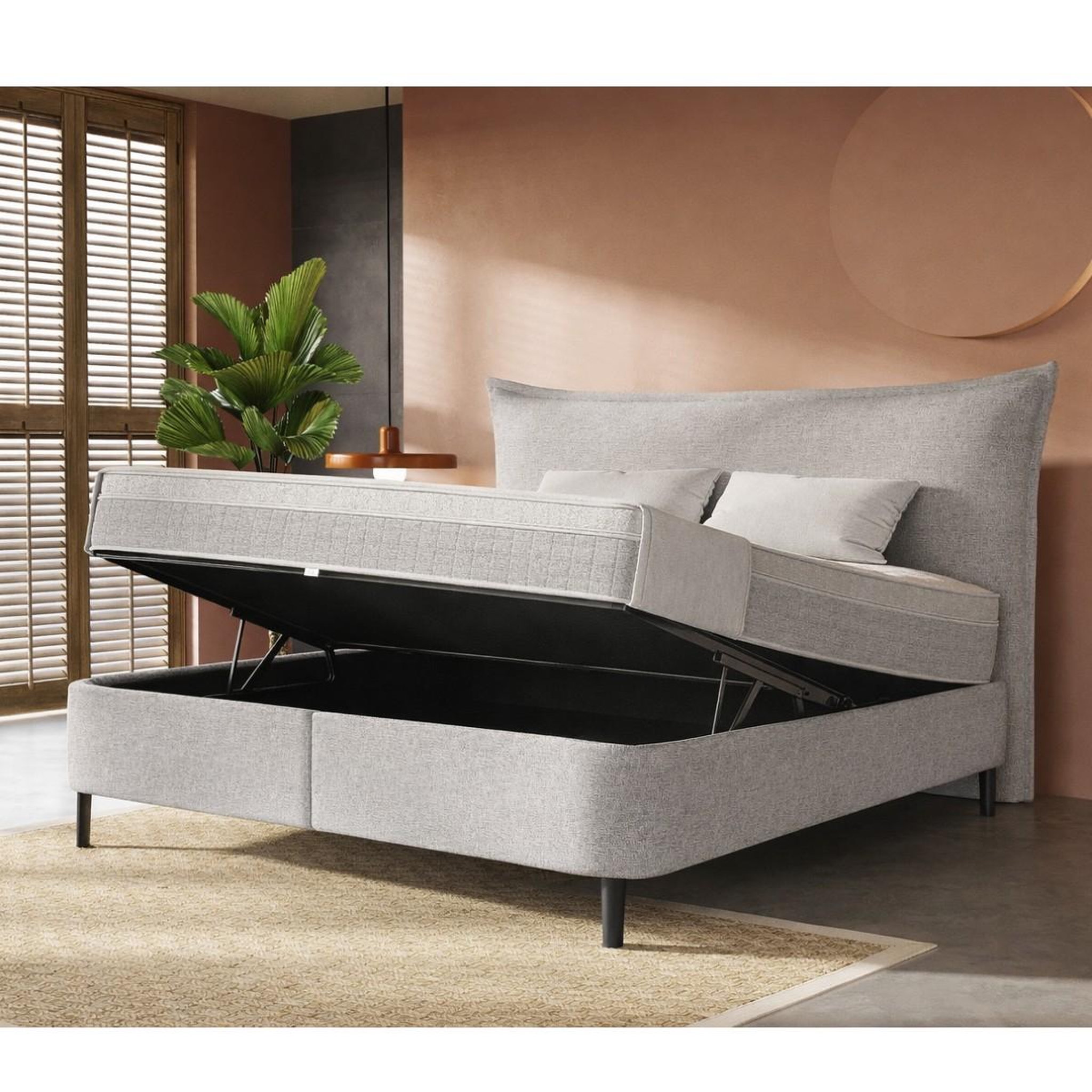Voir la diapositive 4 : JLC KREATION Lit boxspring coffre complet 140cm + matelas + surmatelas nuage