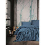GENERIQUE Parure de lit - 1 housse de couette 140 x 200cm + 1 taies d'oreiller 60 x 60 cm - Satin - Bleu