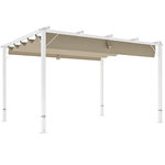 OUTSUNNY Pergola coulissante rétractable 3 x 4 m aluminium blanc toile UPF30+ kaki