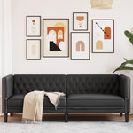 VIDAXL Canape a 3 places Chesterfield noir similicuir