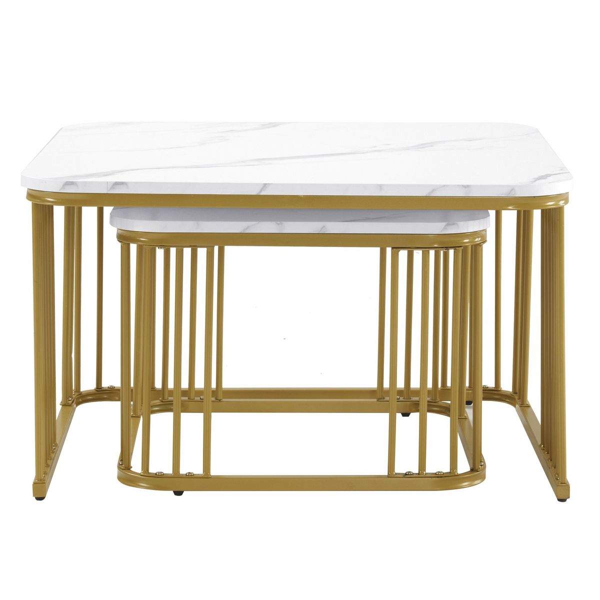 MERAX Lot De 2 Table Basse Gigognes Avec Pieds En Métal 50/70cm Blanc