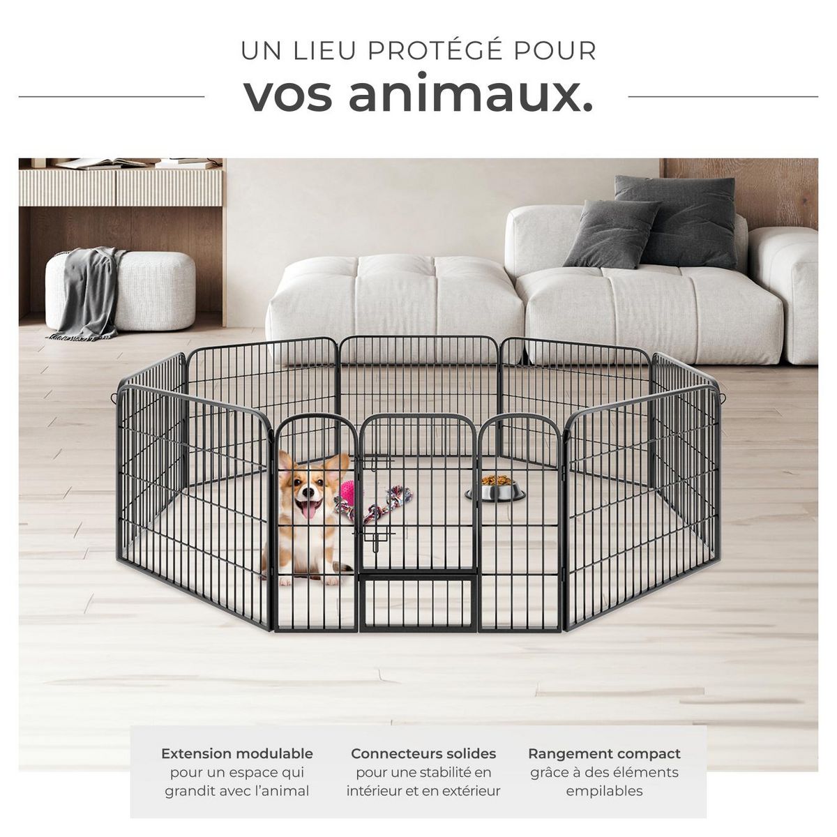 tectake Enclos pour chiots et chiens 8 parties, pliable gris