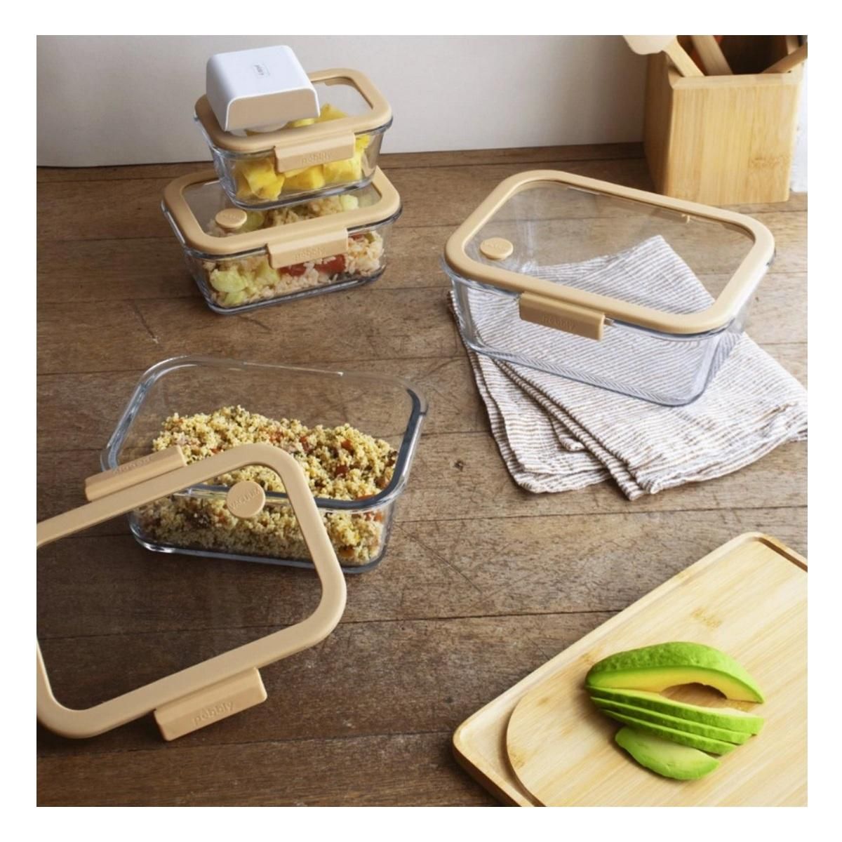 PEBBLY Boîte hermétique 5 pcs - 4 boites et pompe vide d'air