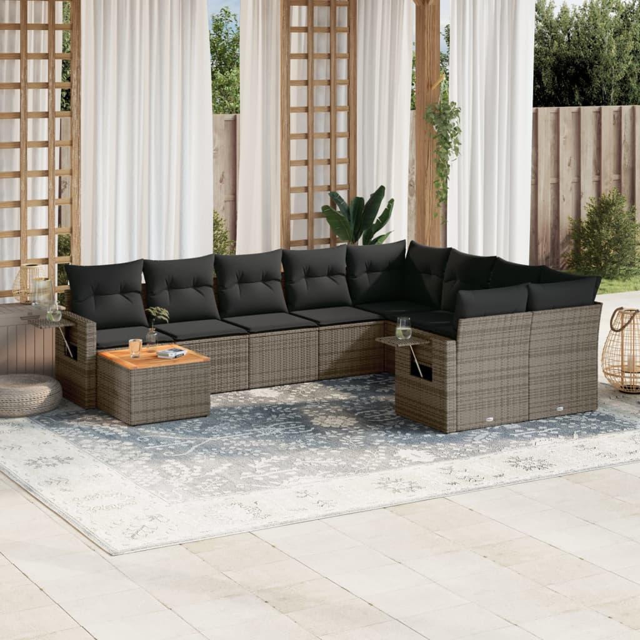 VIDAXL Salon de jardin avec coussins 10 pcs gris resine tressee