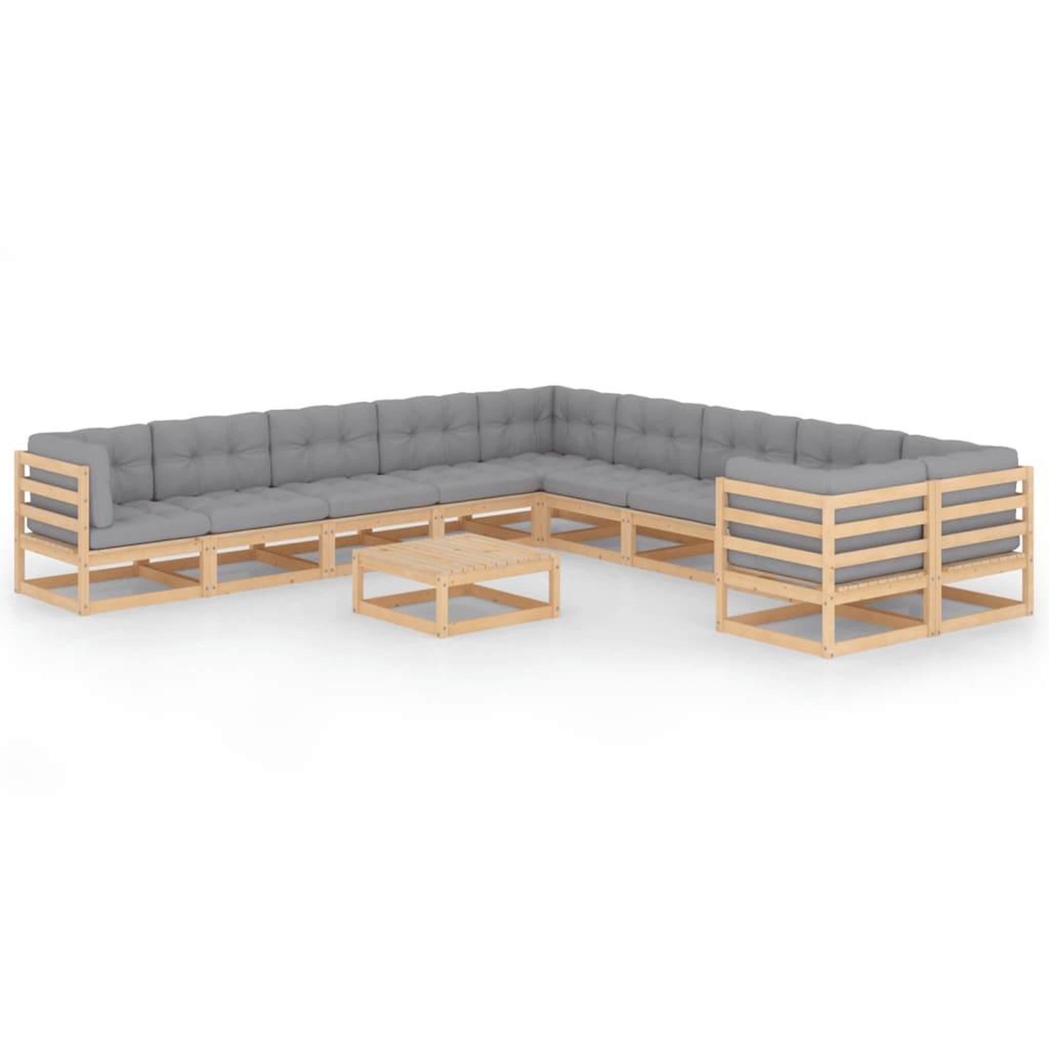 Voir la diapositive 1 : VIDAXL Salon de jardin 11 pcs avec coussins Bois de pin massif