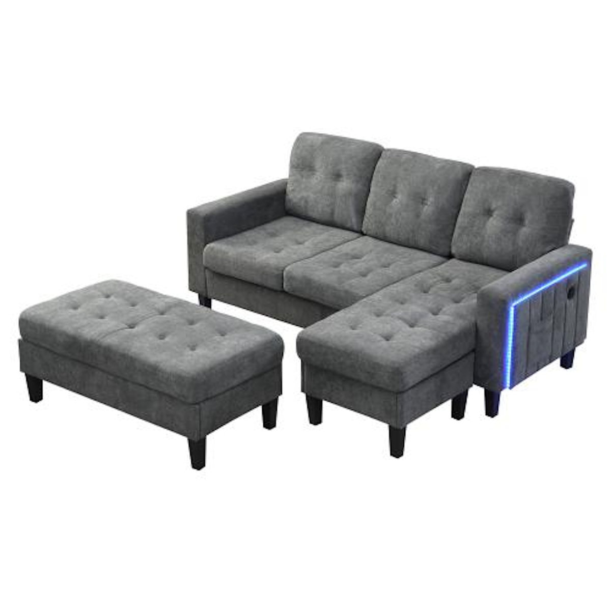MERAX Canapé d'angle droit fixe 3 places tissu led