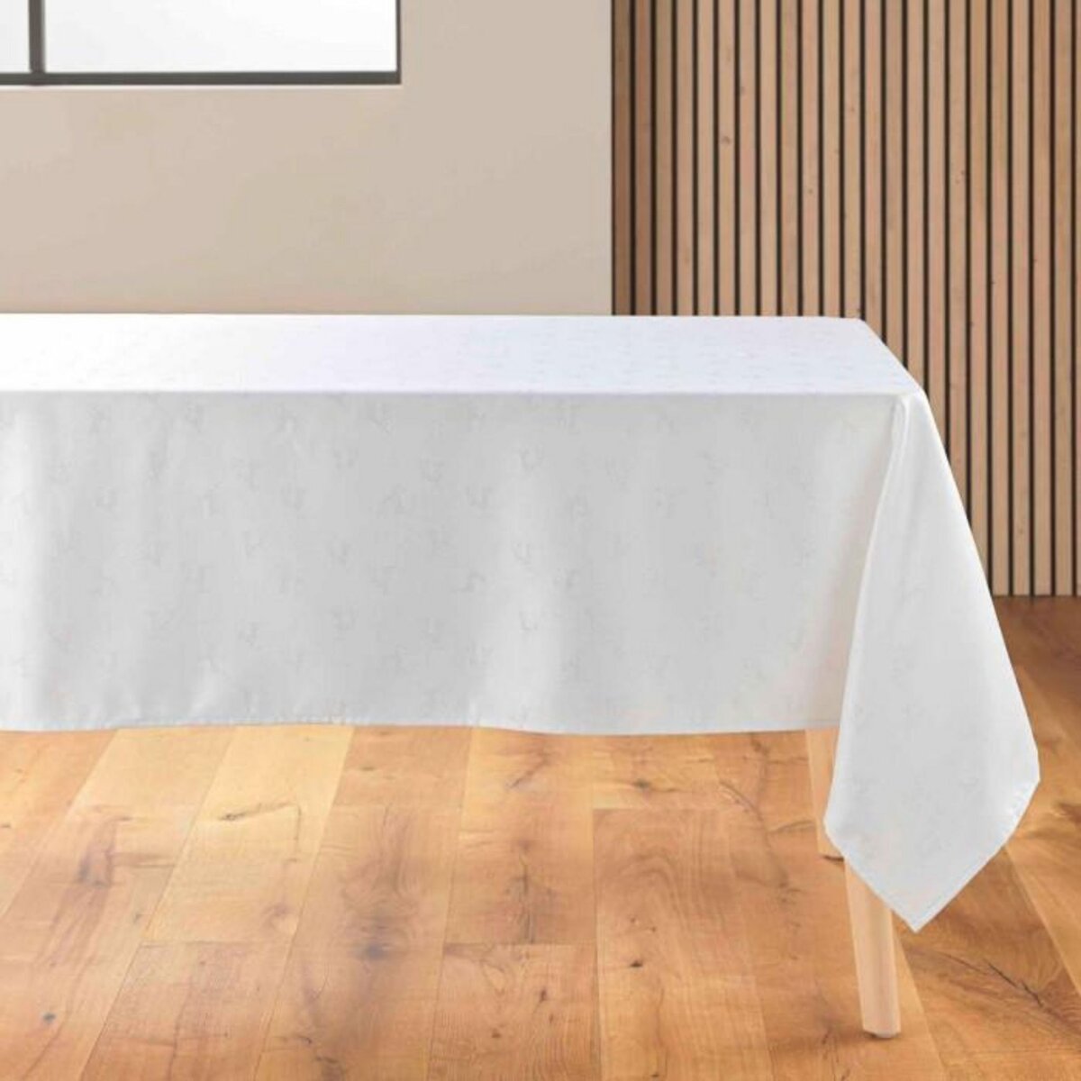 Paris Prix Nappe Jacquard Imprimé  Les Rennes  140x250cm Blanc & Argent
