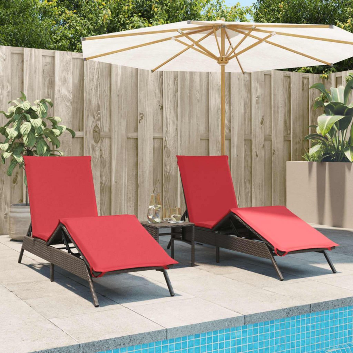 VIDAXL Chaises longues lot de 2 avec table marron resine tressee