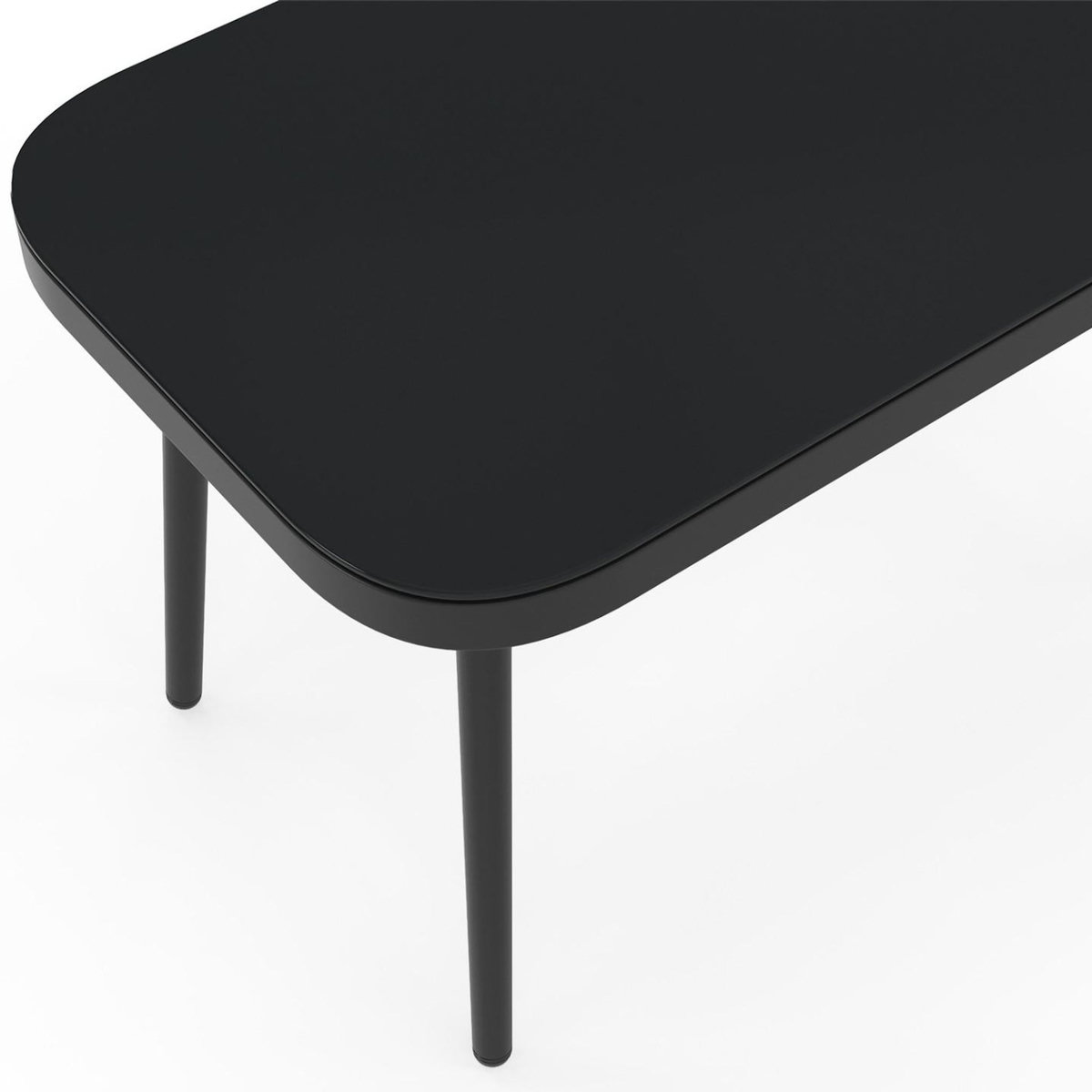 ID MARKET Salon de jardin bas MADEIRA 4 places structure en métal noir, cordage et coussins noirs