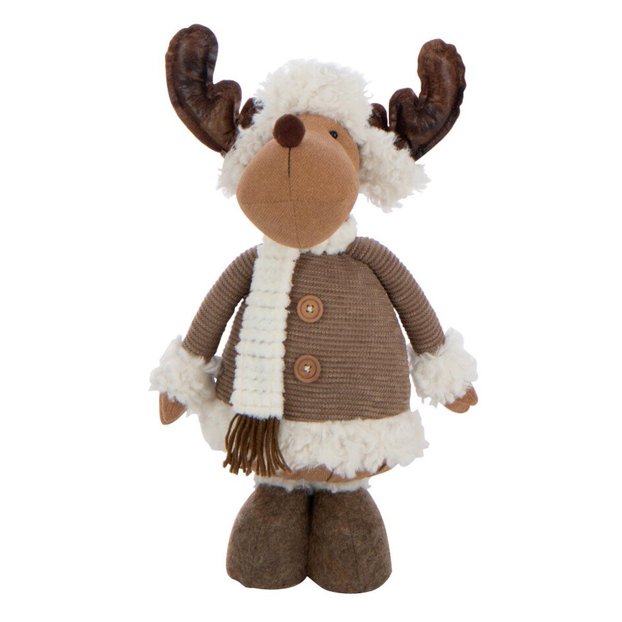 J-LINE Statuette élan télescopique  habits d'hiver  48cm multicolore