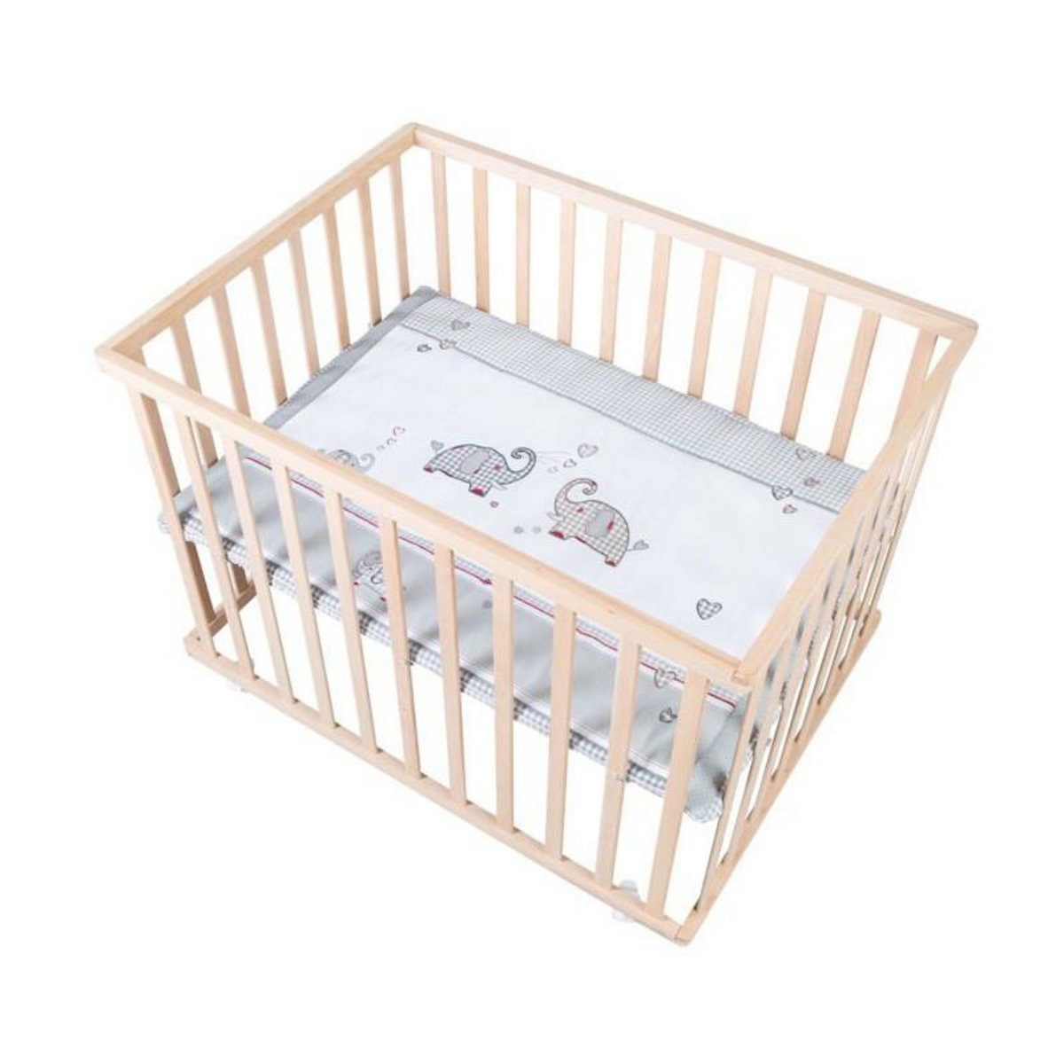 Roba Parc Bébé sur Roulettes - ROBA - Jumbotwins - Réglable en Hauteur - Tapis de Parc Inclus - Bois Massif Naturel - Motif Élép