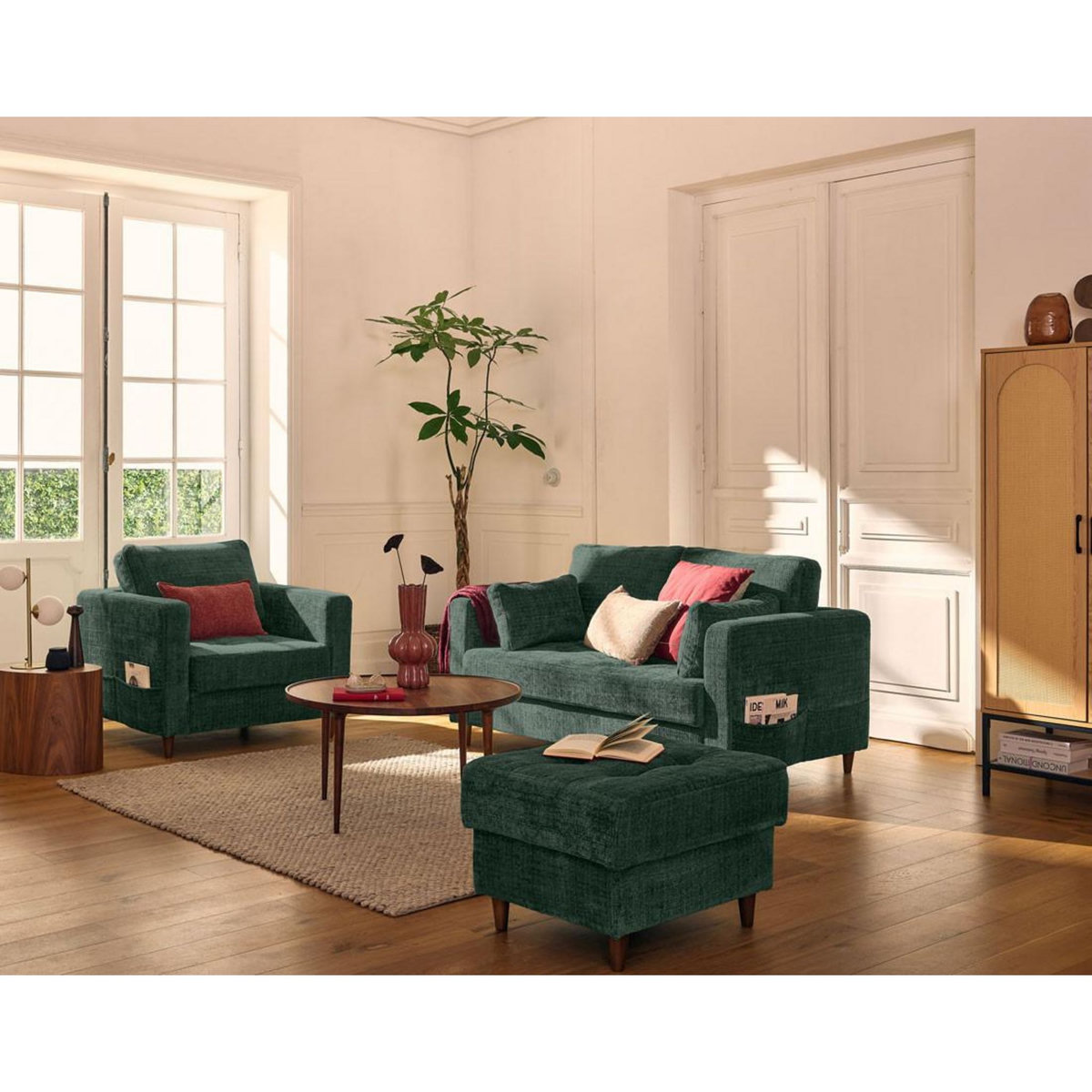 LISA DESIGN Anna - canapé droit 2 places avec poche en velours texturé