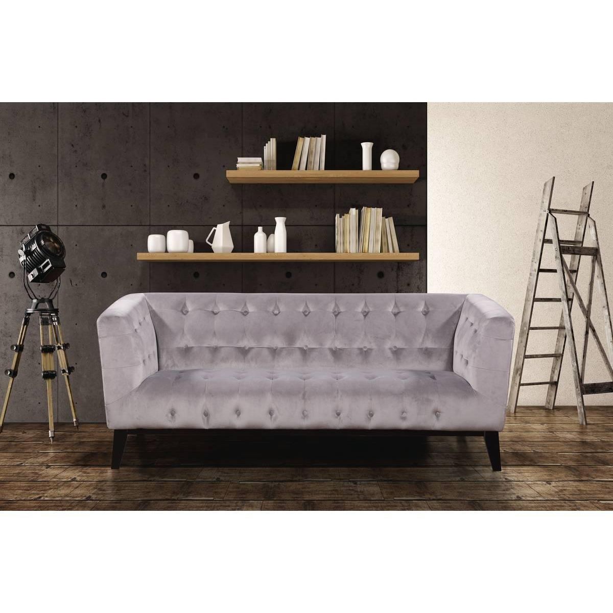 Habitat et Jardin Canapé droit fixe en velours  Vanessa  - 3 places - Gris clair