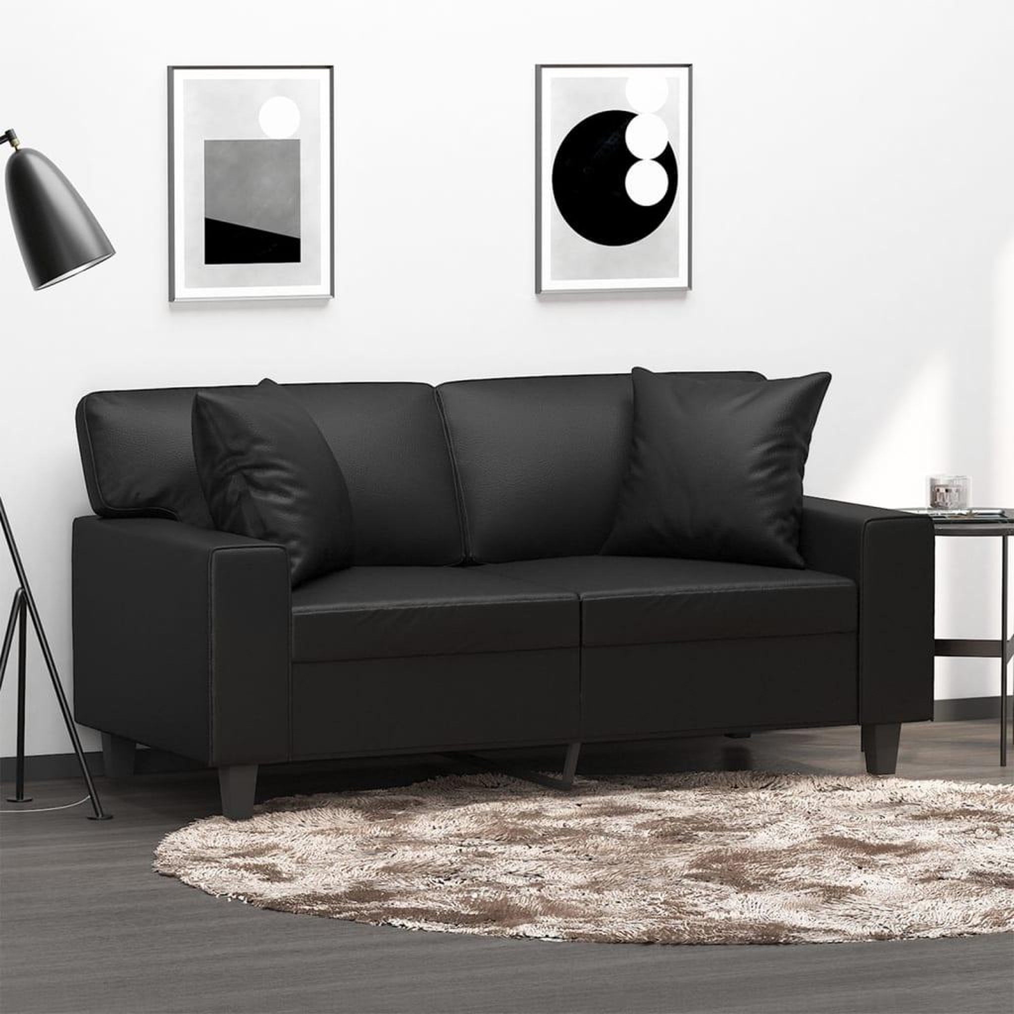 VIDAXL Canape 2 places avec oreillers decoratifs noir 120cm similicuir