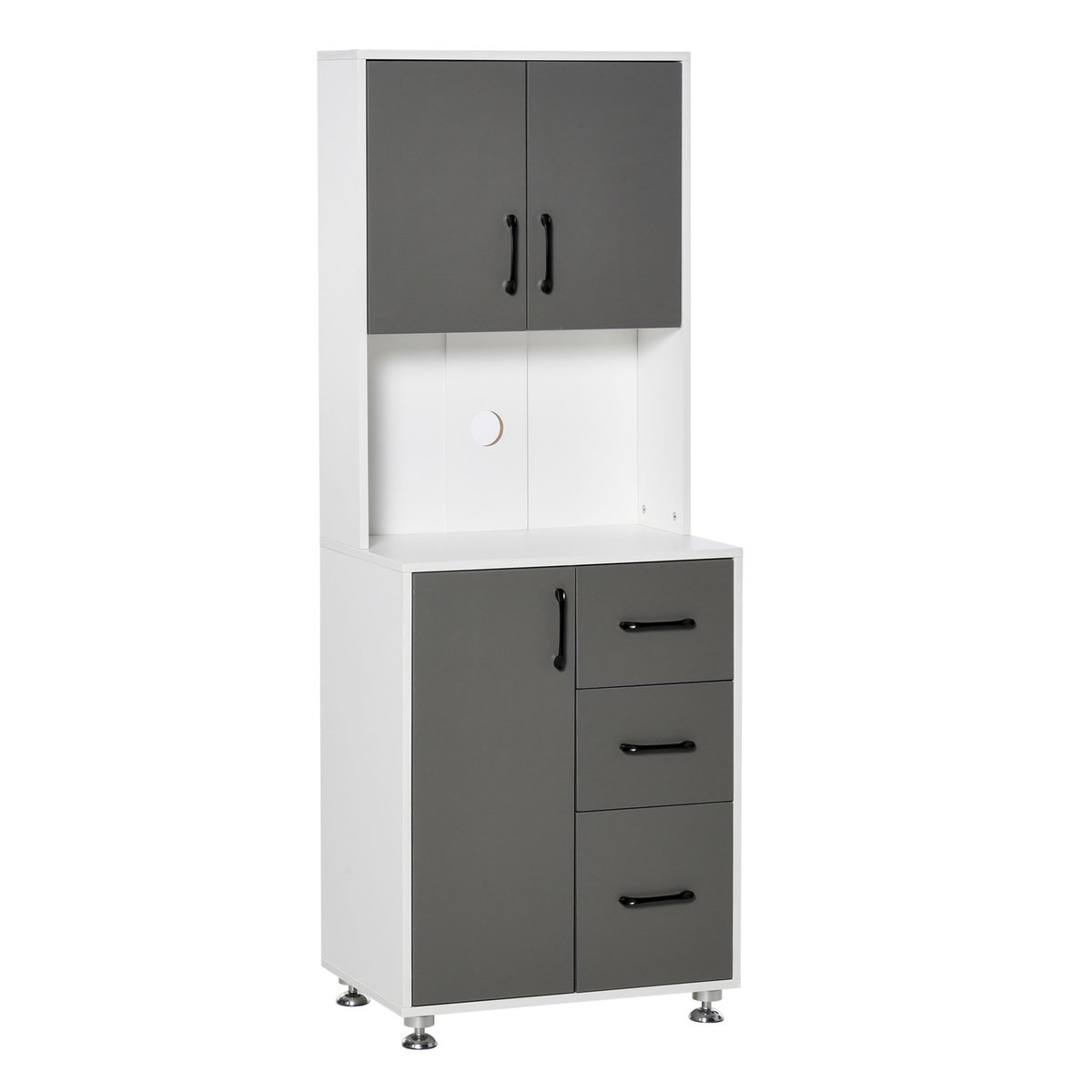HOMCOM HOMCOM Armoire de cuisine multi-rangements 2 + 1 porte 3 tiroirs + grand plateau dim. 60L x 40l x 150H cm bicolore gris blanc