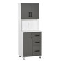 Voir la diapositive 1 : HOMCOM HOMCOM Armoire de cuisine multi-rangements 2 + 1 porte 3 tiroirs + grand plateau dim. 60L x 40l x 150H cm bicolore gris blanc