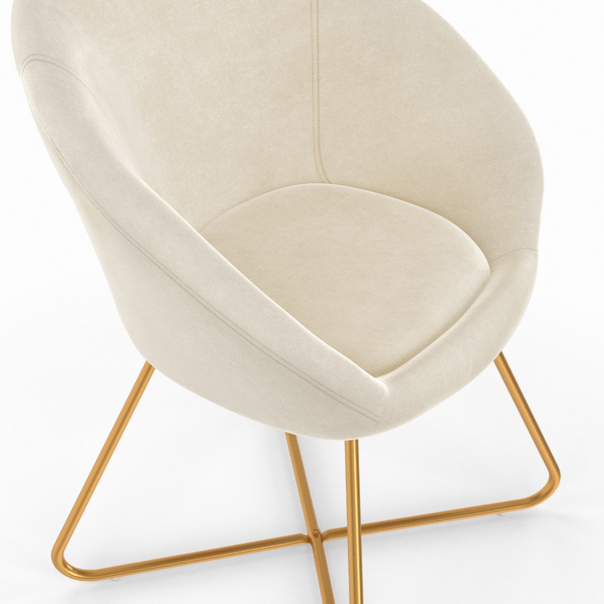 ID MARKET Fauteuil rond ANGELINA beige en velours pieds croisés dorés