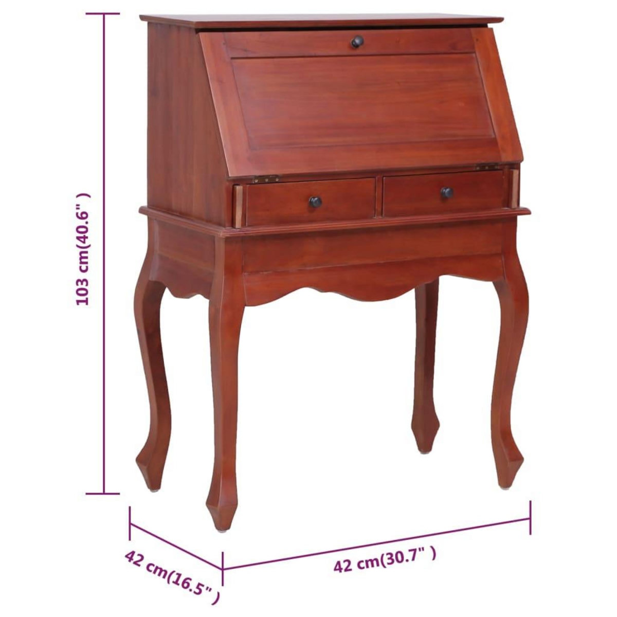VIDAXL Bureau secretaire Marron 78x42x103 cm Bois d'acajou massif