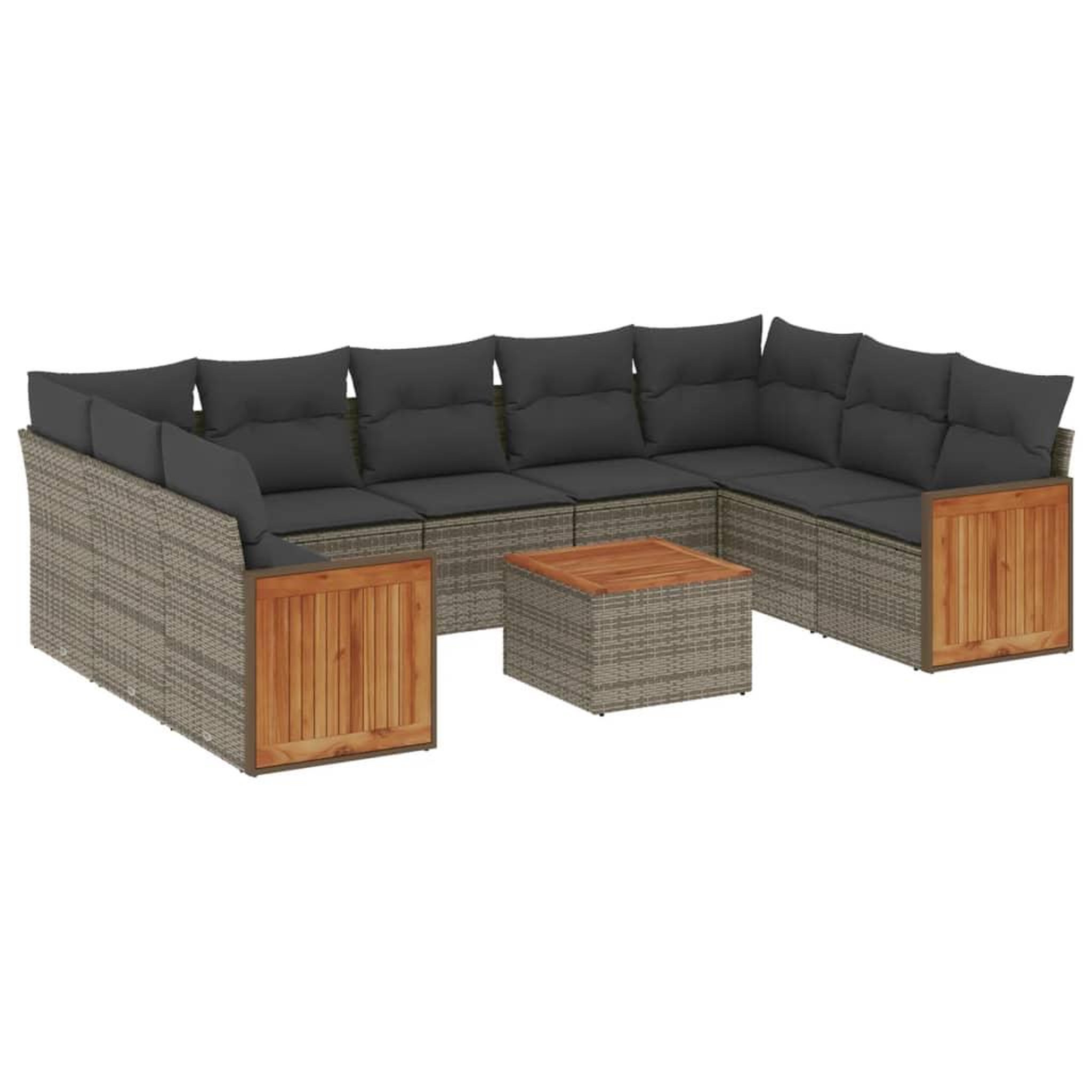 Voir la diapositive 2 : VIDAXL Salon de jardin avec coussins 10 pcs gris resine tressee