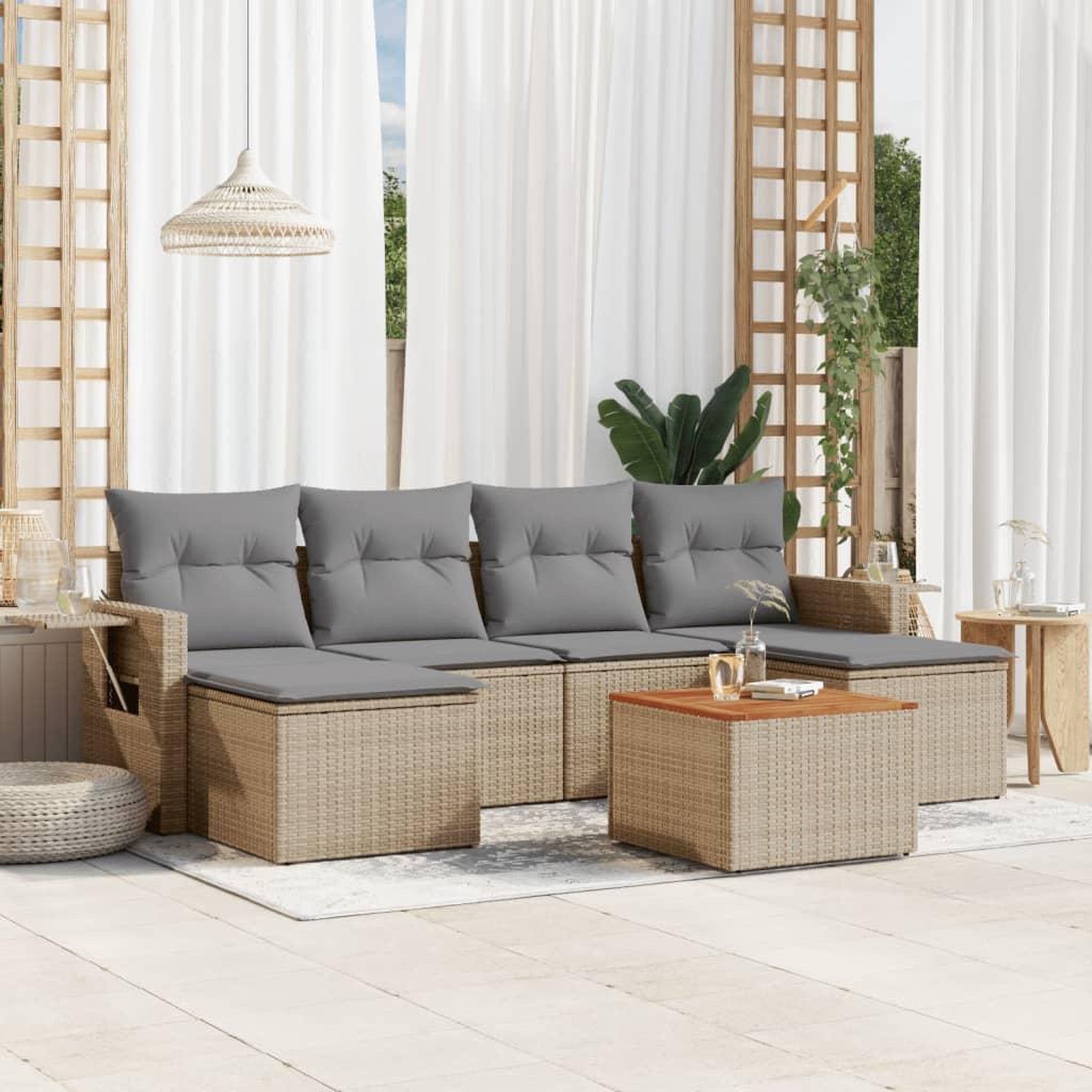 VIDAXL Salon de jardin avec coussins 7pcs melange beige resine tressee