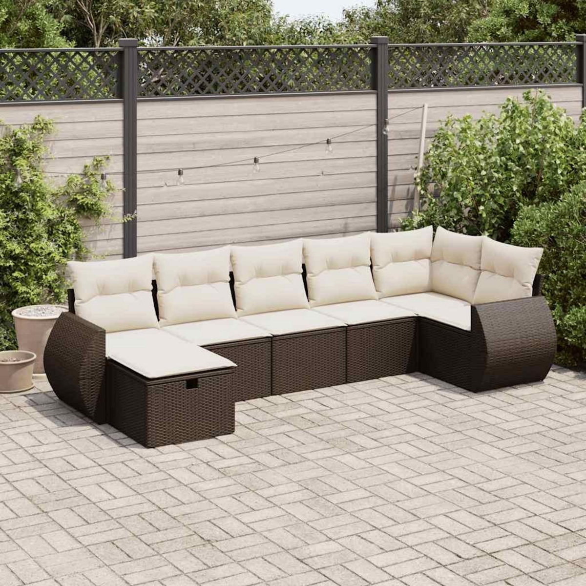 VIDAXL Salon de jardin avec coussins 7 pcs marron resine tressee