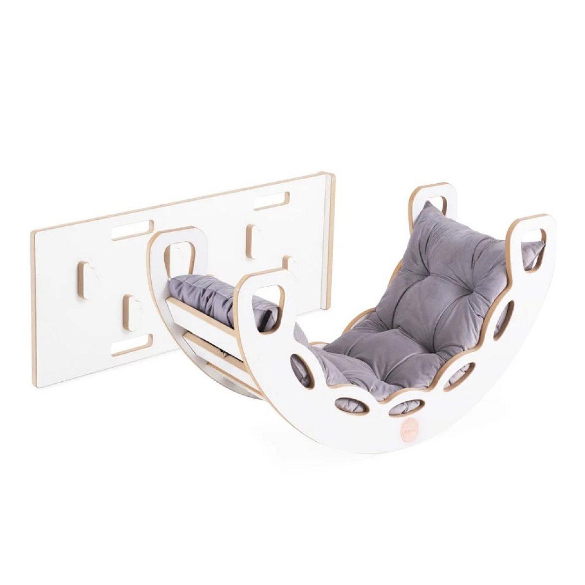 PLUSH NEST Petit rocker 4-en-1 + mur/toboggan gris velours