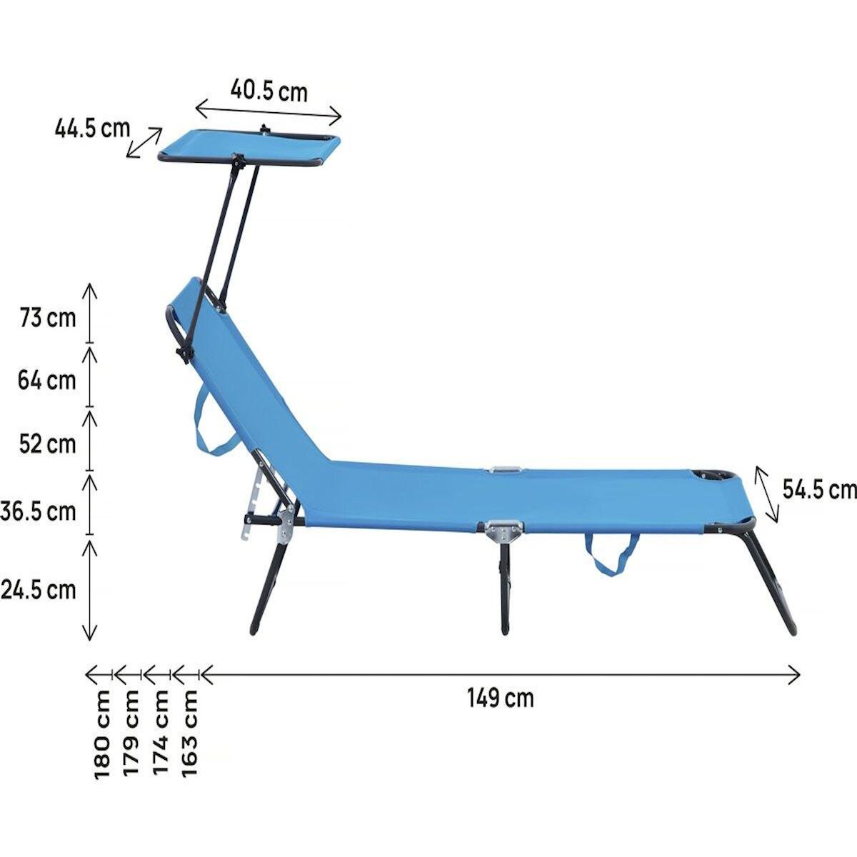 Habitat et Jardin Bain de soleil pliable  Lazy  - Avec pare soleil - Bleu