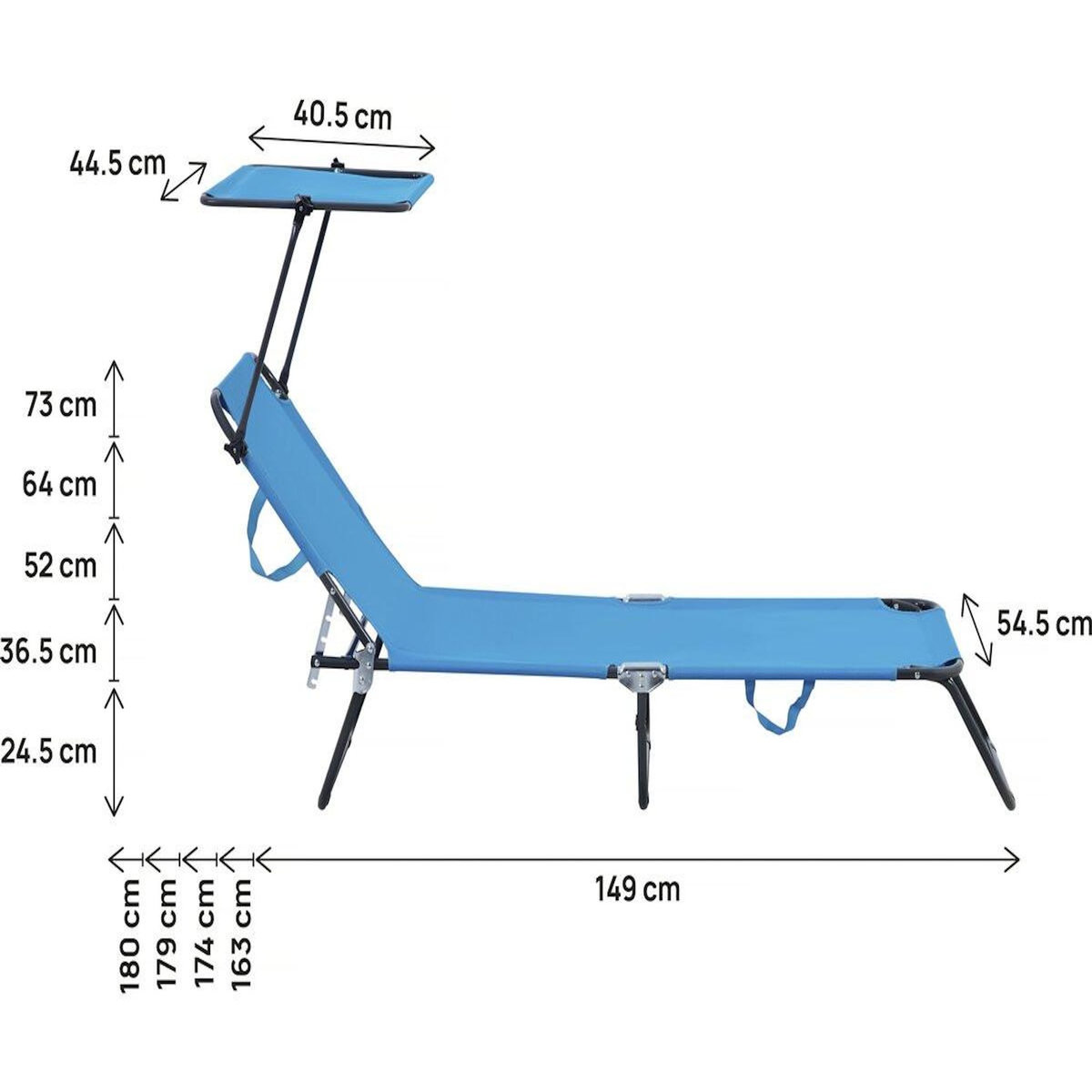 Habitat et Jardin Bain de soleil pliable  Lazy  - Avec pare soleil - Bleu