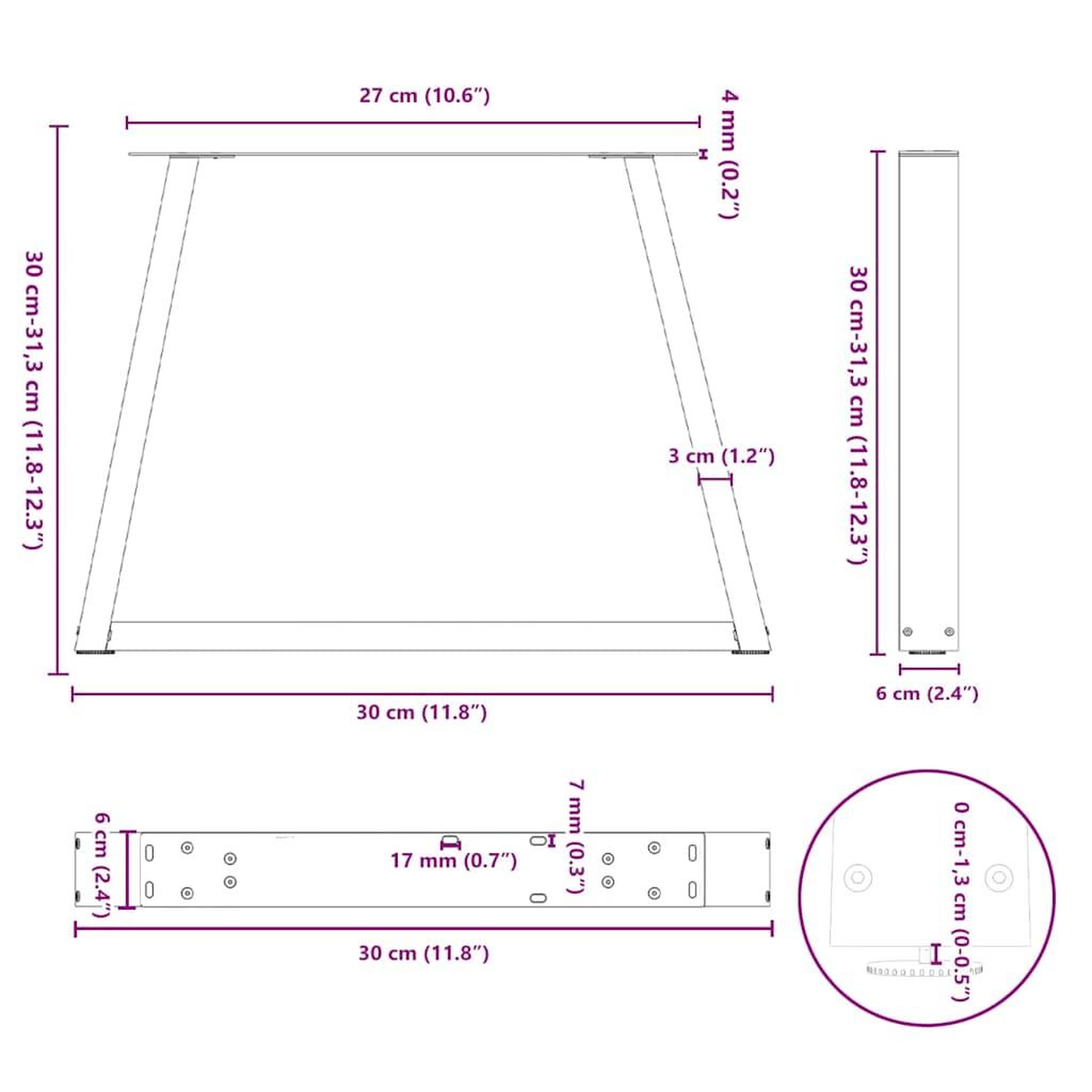 Voir la diapositive 6 : VIDAXL Pieds de table a manger forme V 2 pcs anthracite 30x(30-31,3)cm