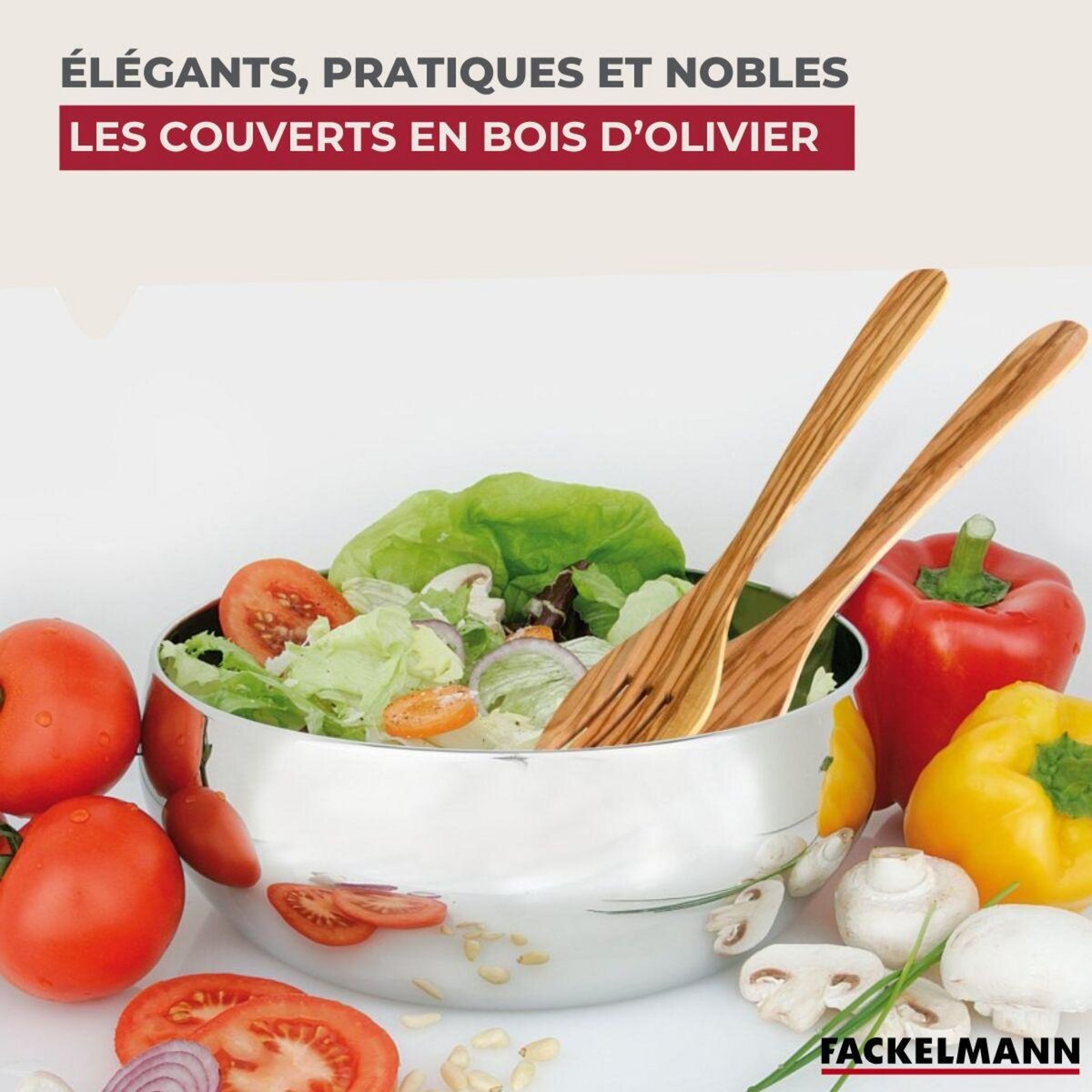 Fackelmann Ensemble de 2 Couverts à salade Fackelmann Édition Bois d'olivier