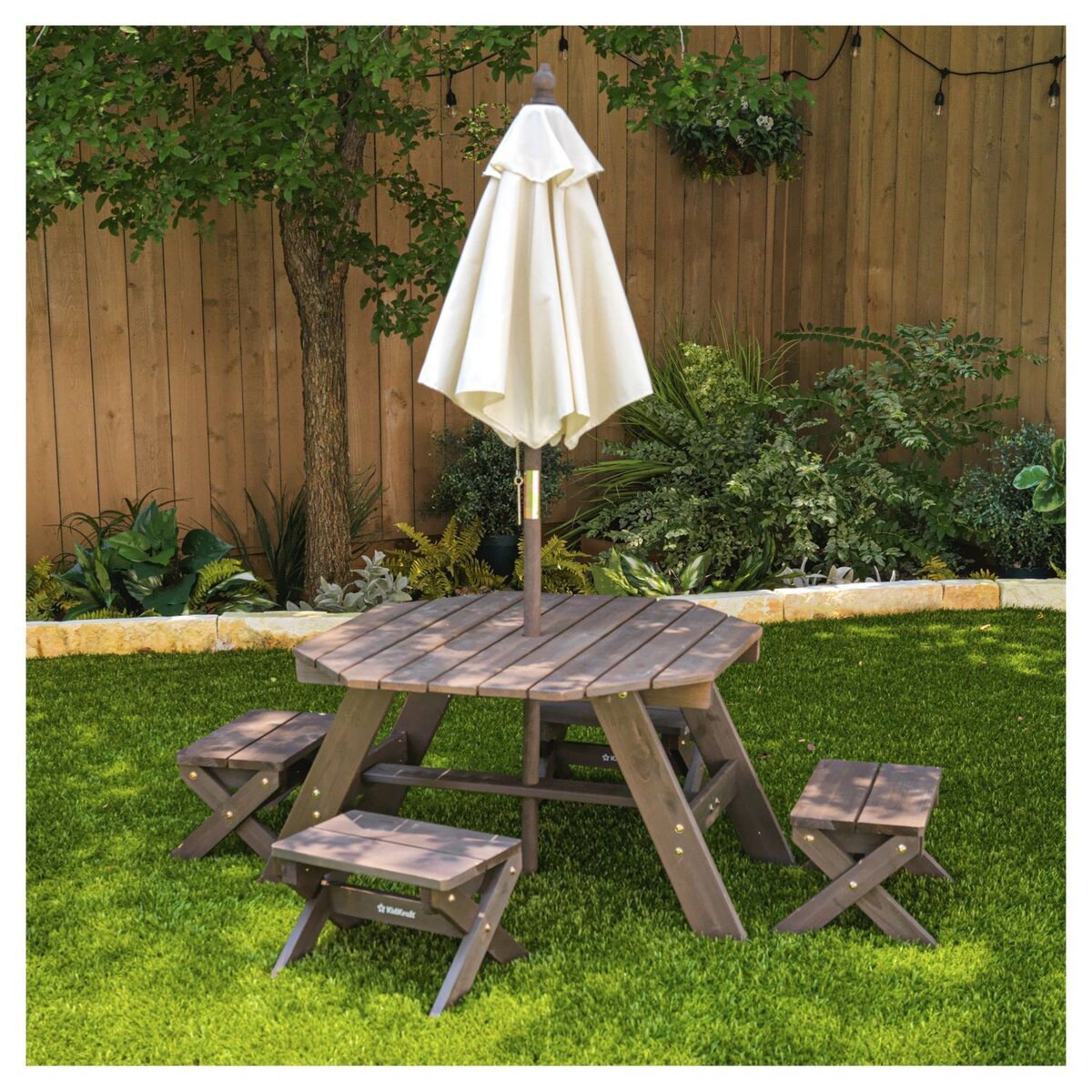 Kidkraft Ensemble jardin pour enfant avec parasol - Table et tabourets en bois - OCTAGON