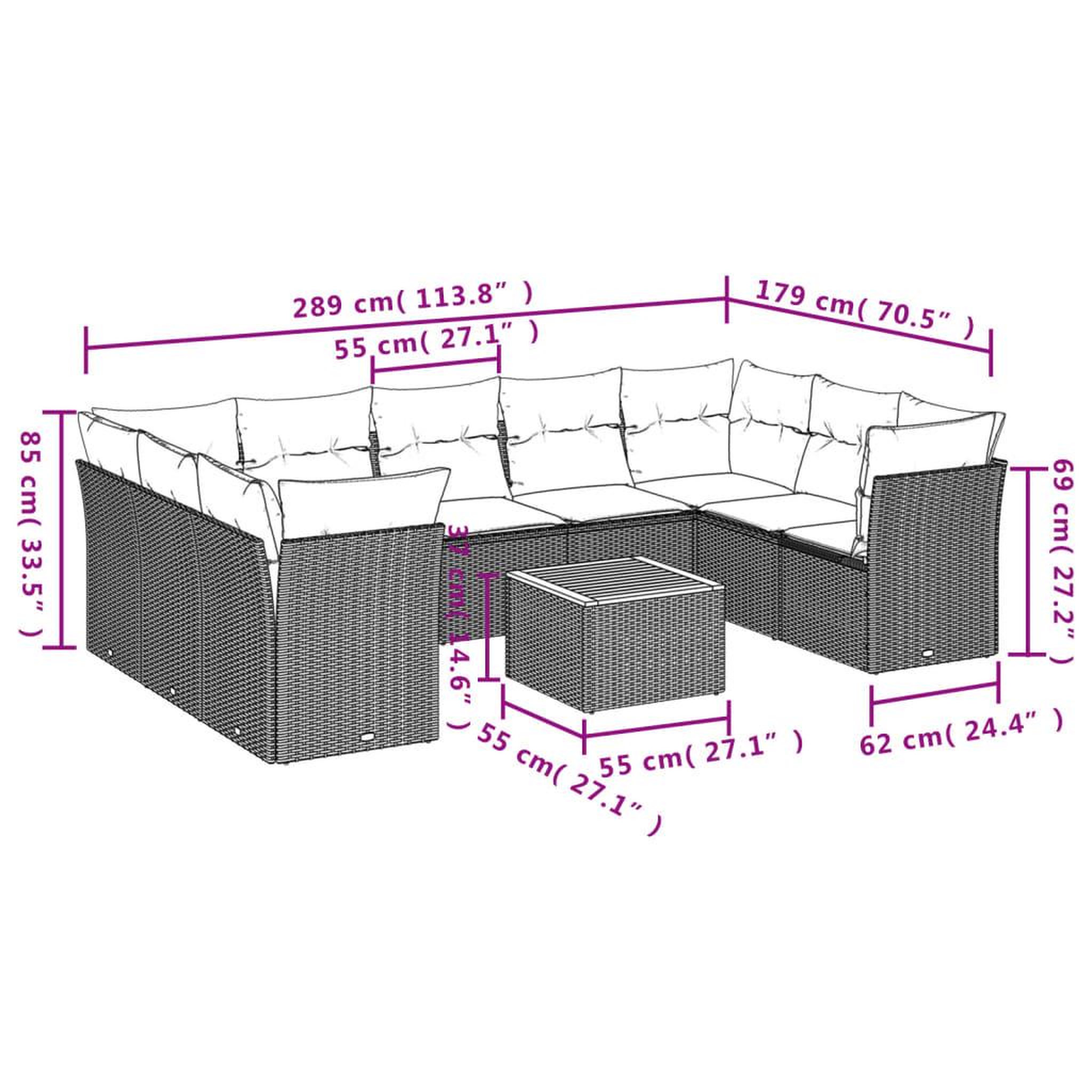 Voir la diapositive 6 : VIDAXL Salon de jardin 10 pcs avec coussins noir resine tressee