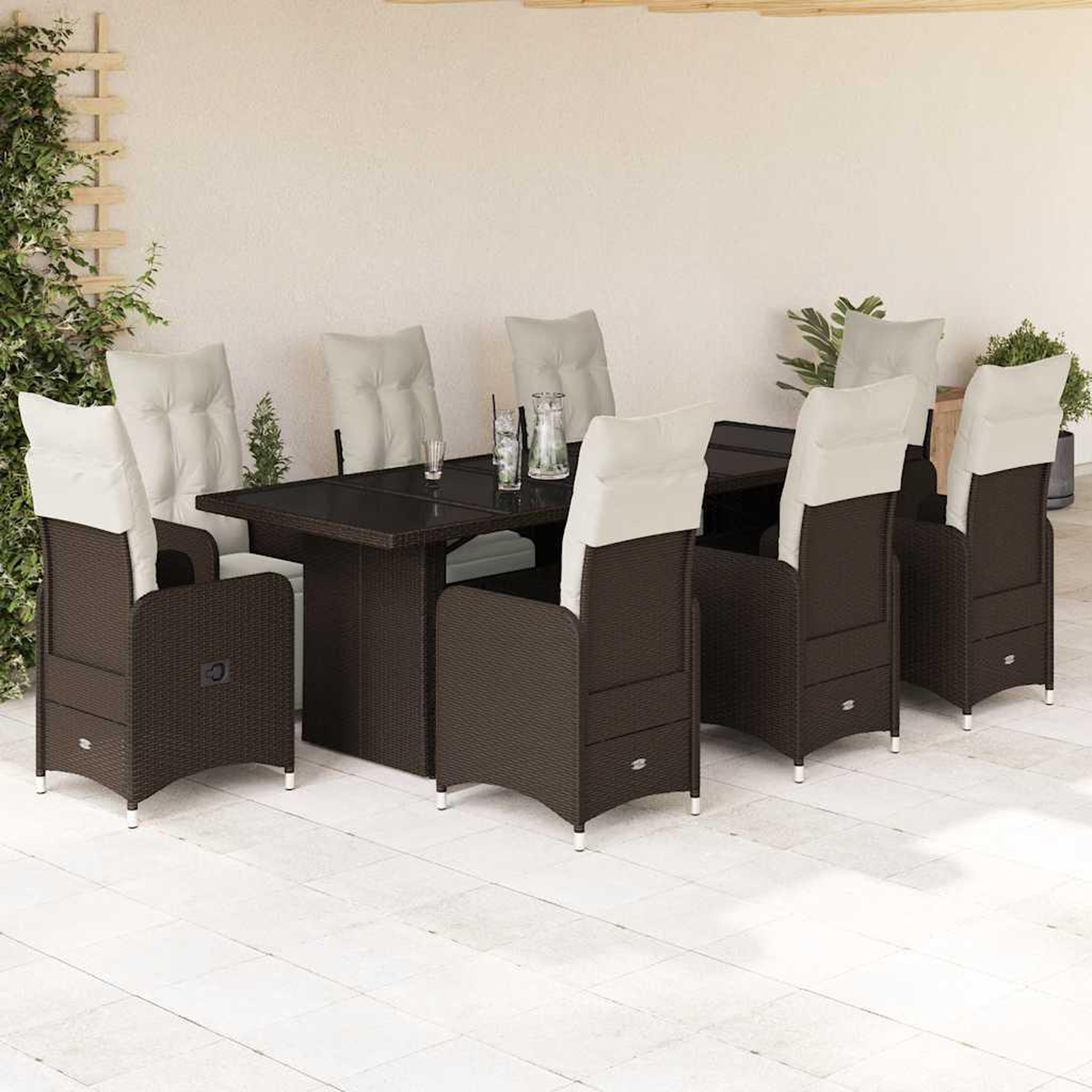 VIDAXL Ensemble de bistro de jardin 9 pcs coussins marron poly rotin