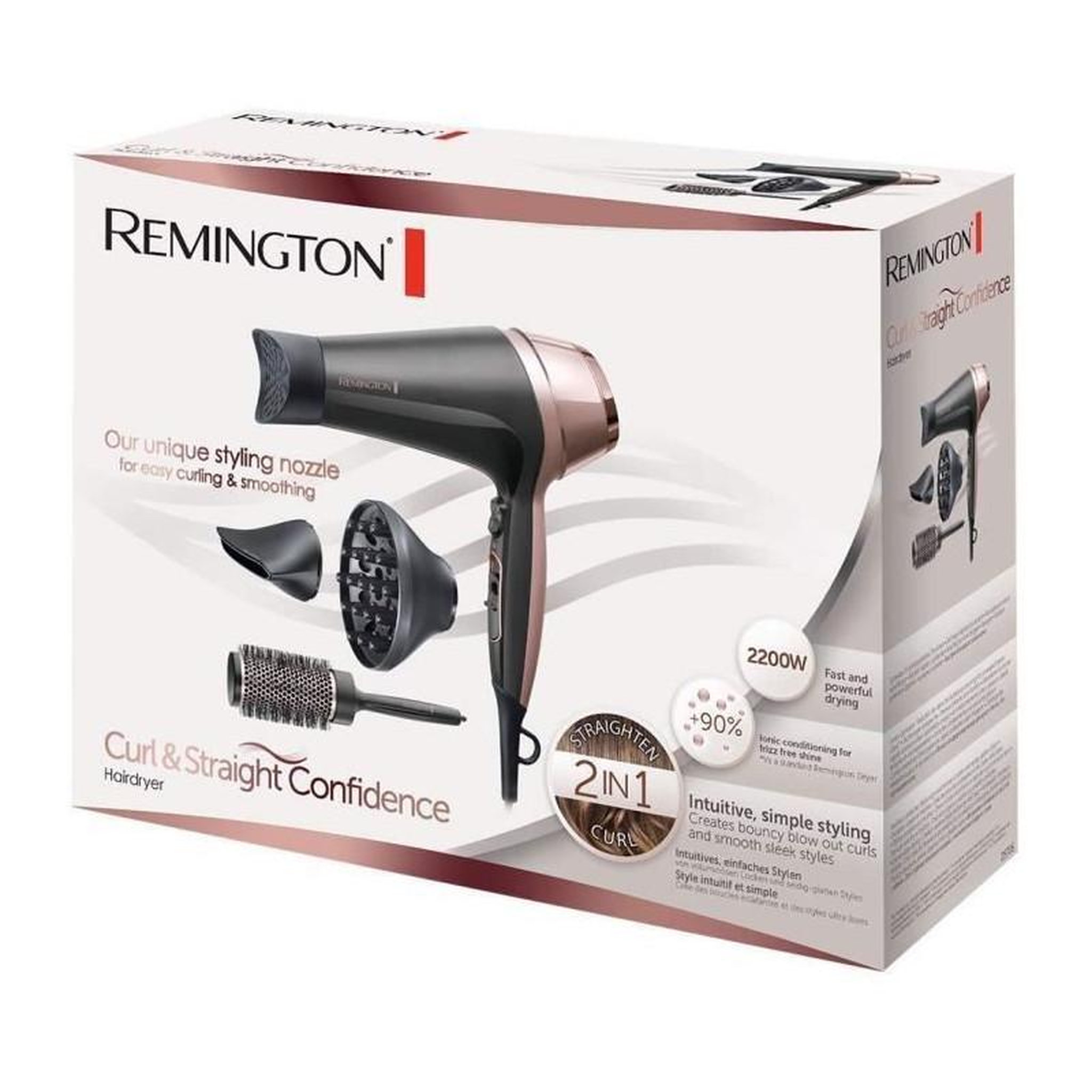 Voir la diapositive 3 : REMINGTON Remington D5706 Coffret Coiffure, Seche-Cheveux Ionique Curl Confidence 2200W, Brosse 45mm, Grille Ceramique, Leger, Silencieux
