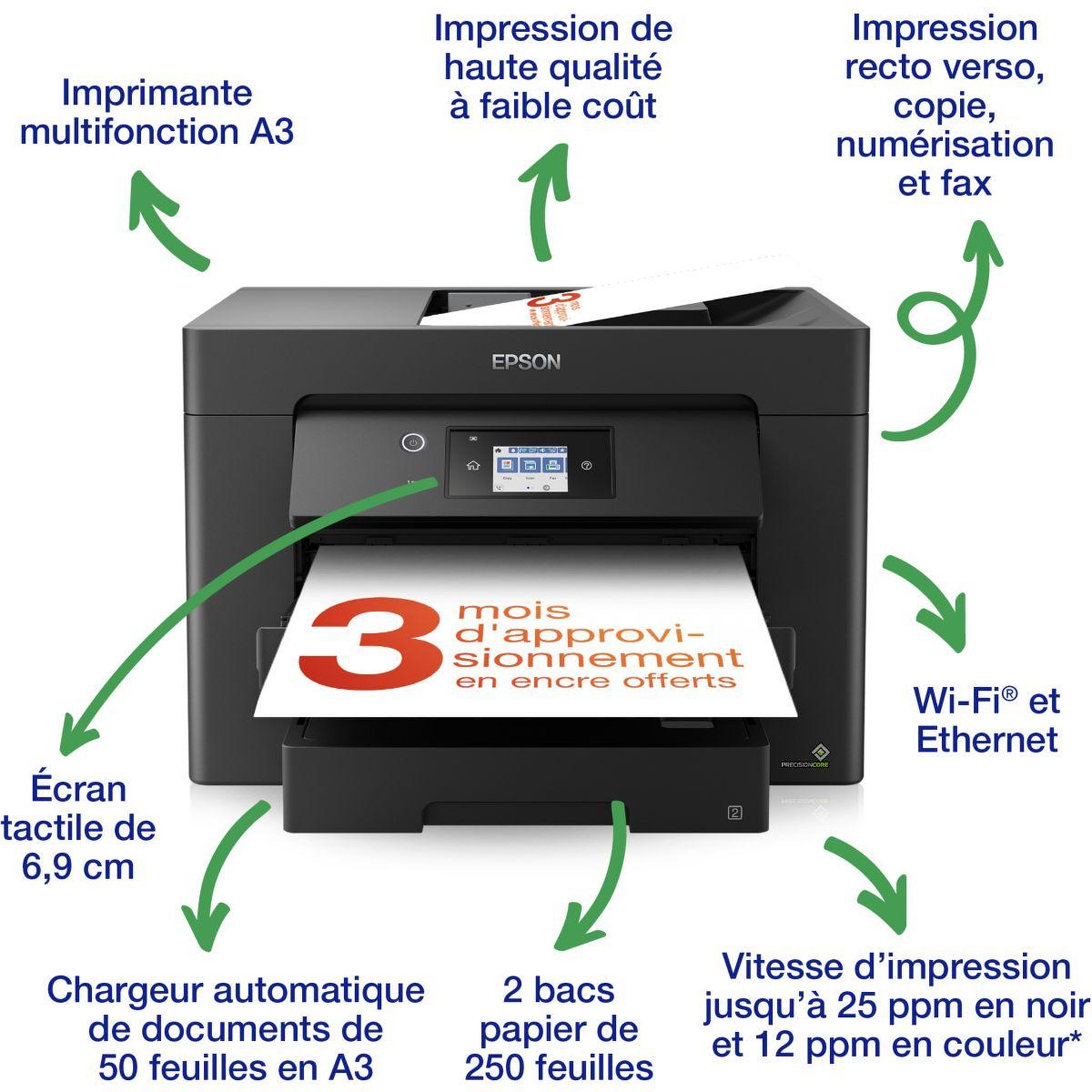 Voir la diapositive 2 : Epson Imprimante jet d'encre WorkForce WF-7835DTWF
