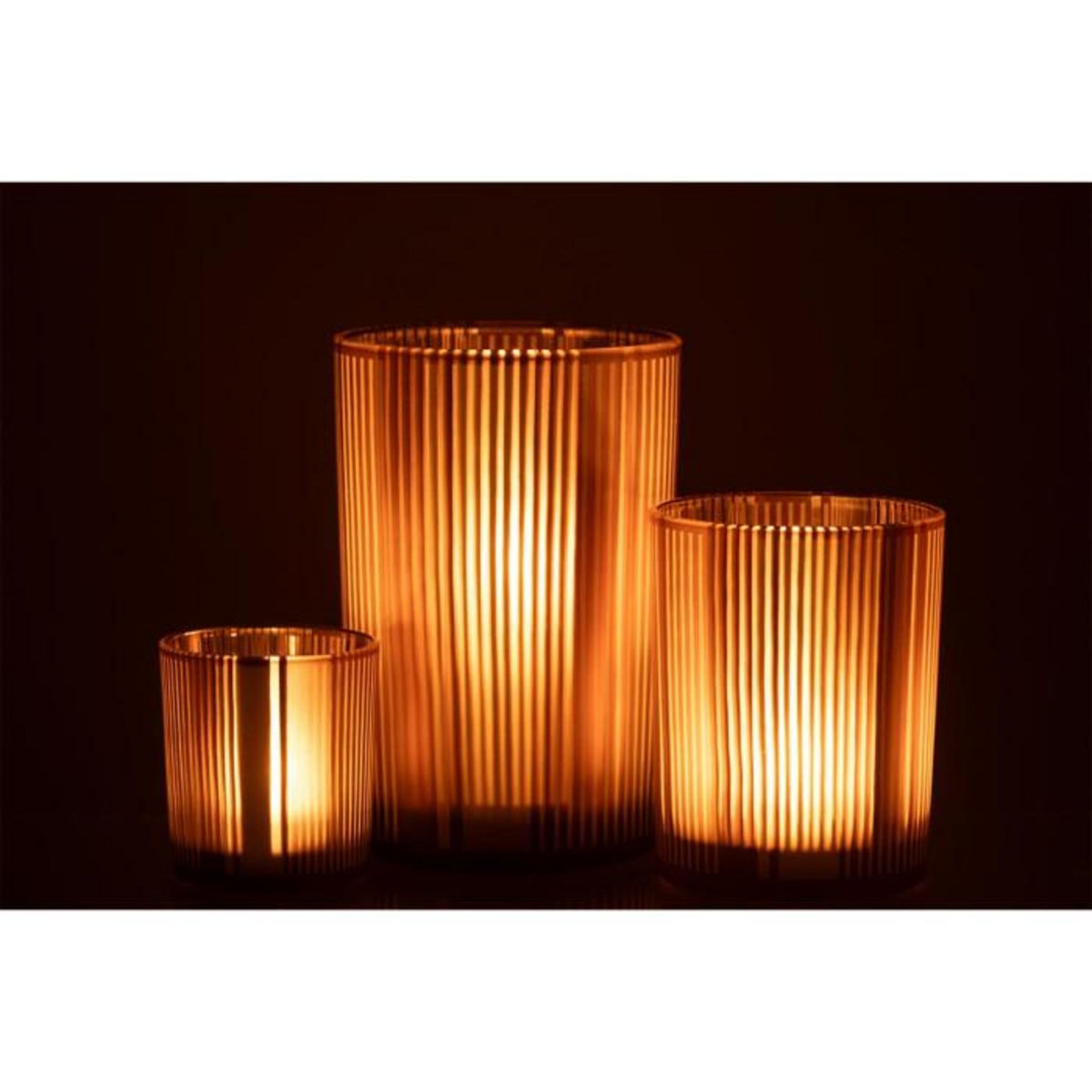 Paris Prix Photophore Déco en Verre Mat  Lignes  18cm Marron