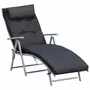 OUTSUNNY Bain de soleil pliable transat inclinable 7 positions chaise longue grand confort avec matelas + accoudoirs métal époxy textilène polyester noir