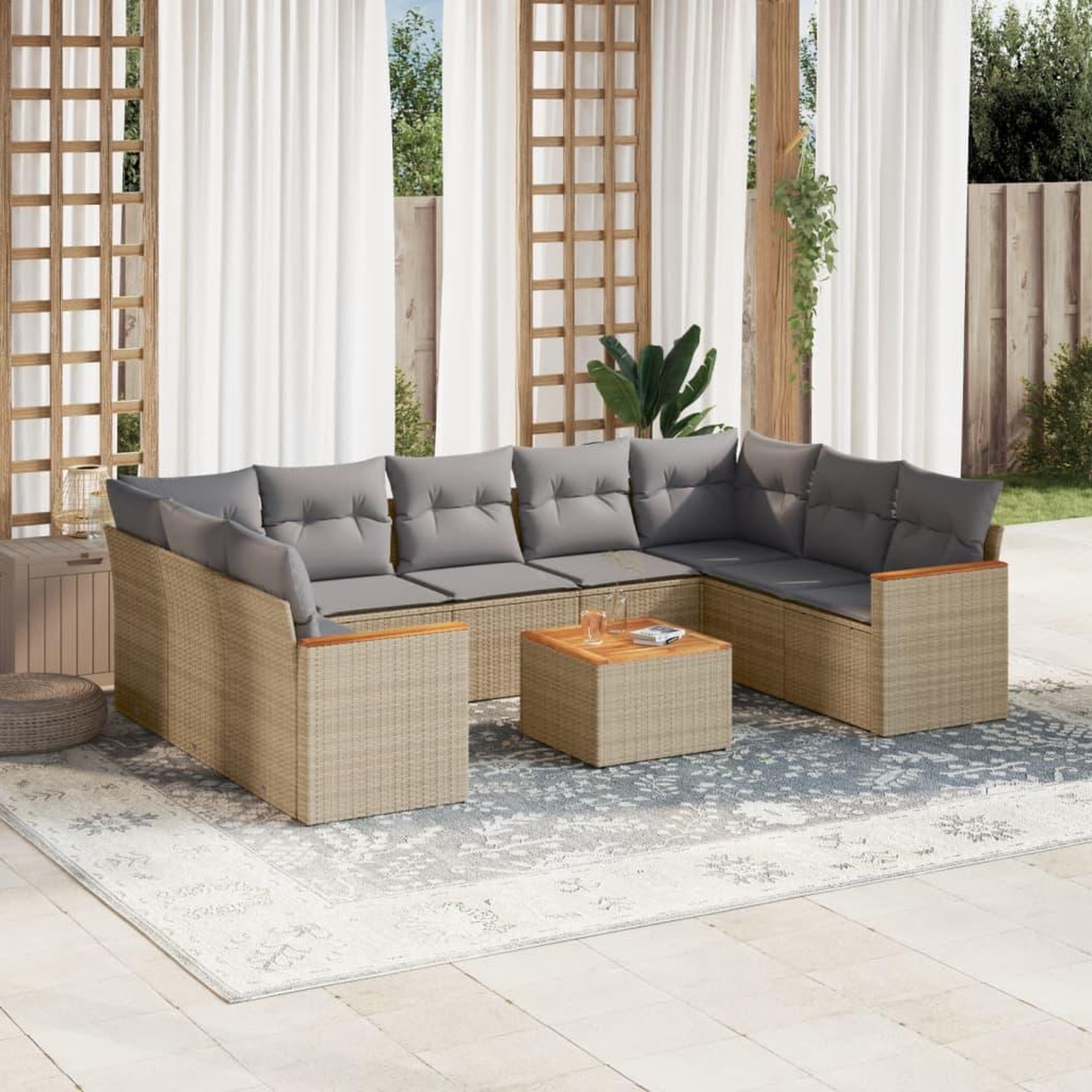 VIDAXL Salon de jardin avec coussins 10 pcs beige resine tressee